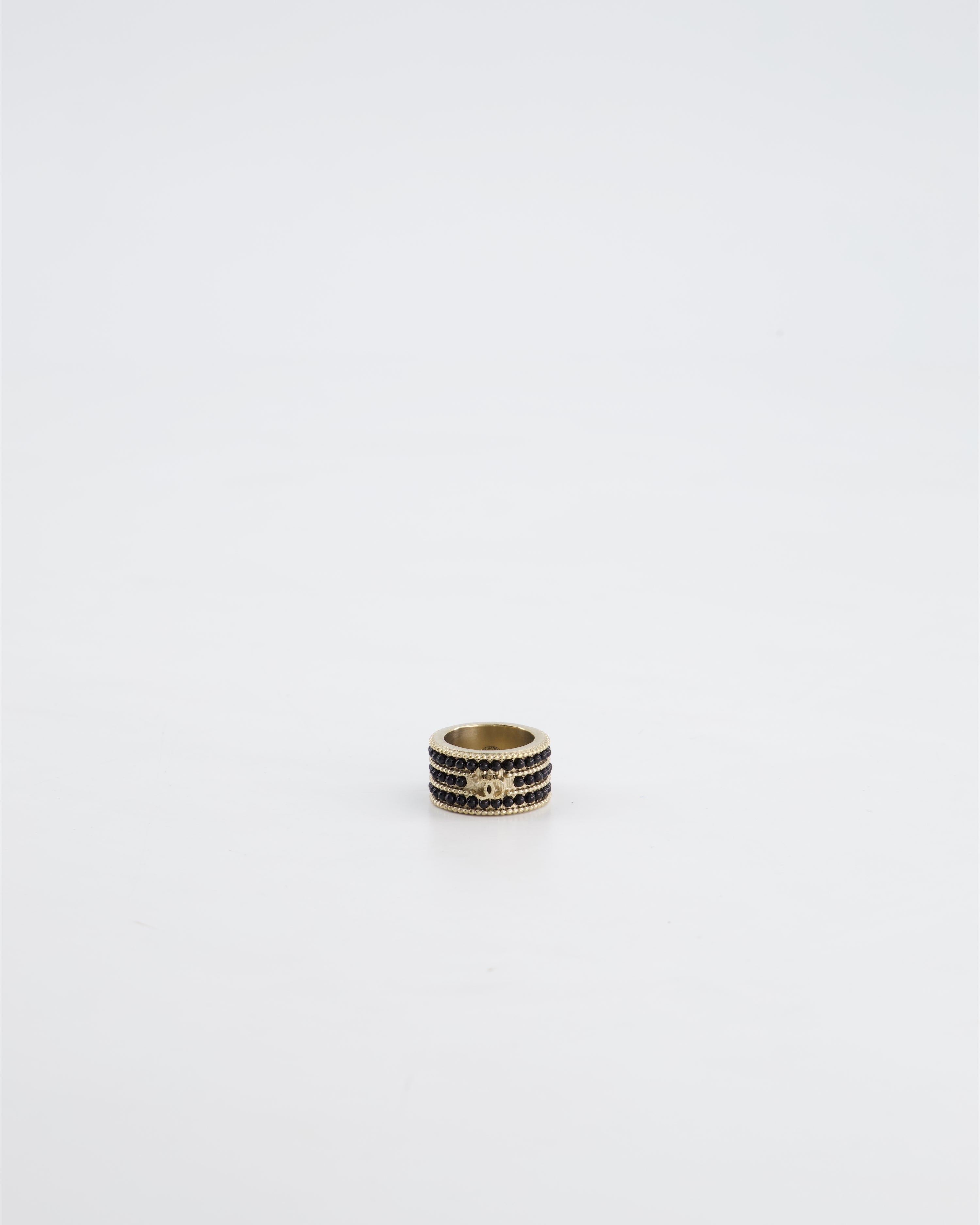Chanel A/16 Black CC 3 Tiered Beaded Ring
