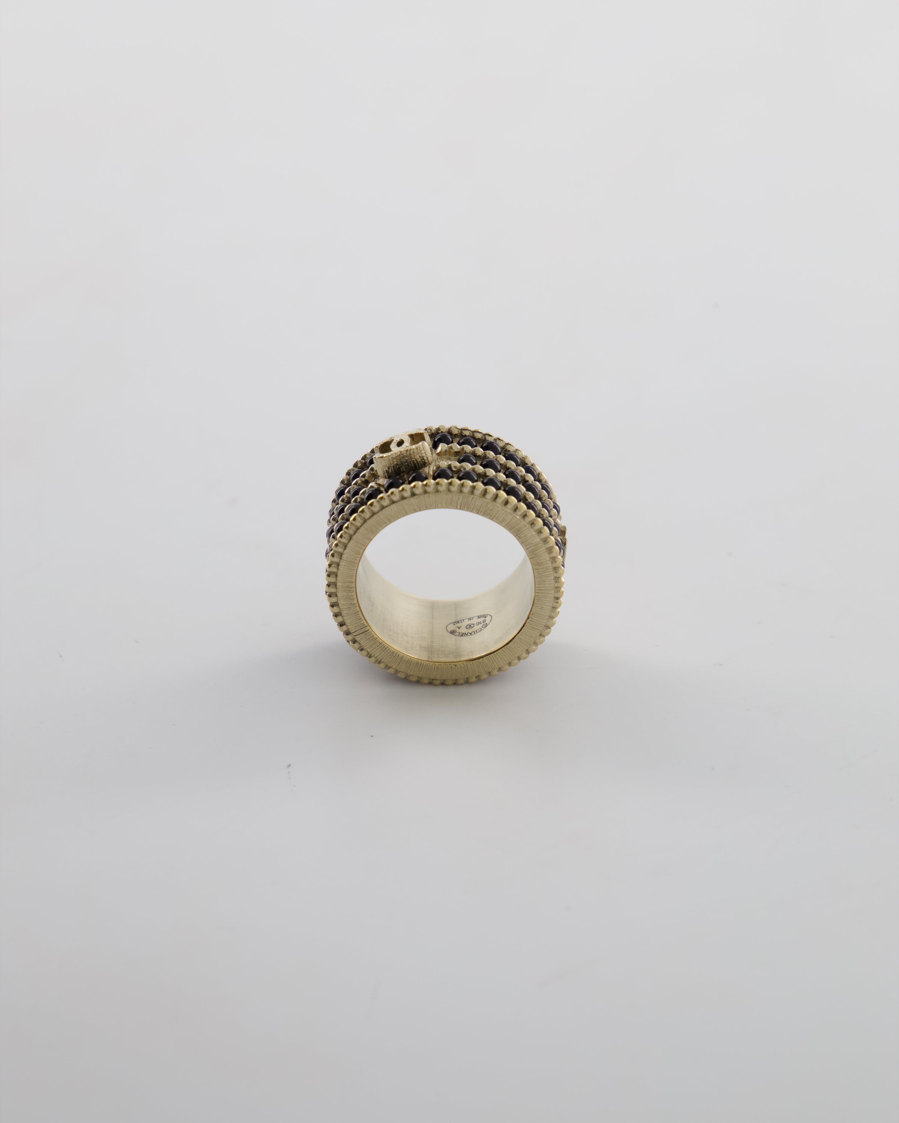 Chanel A/16 Black CC 3 Tiered Beaded Ring