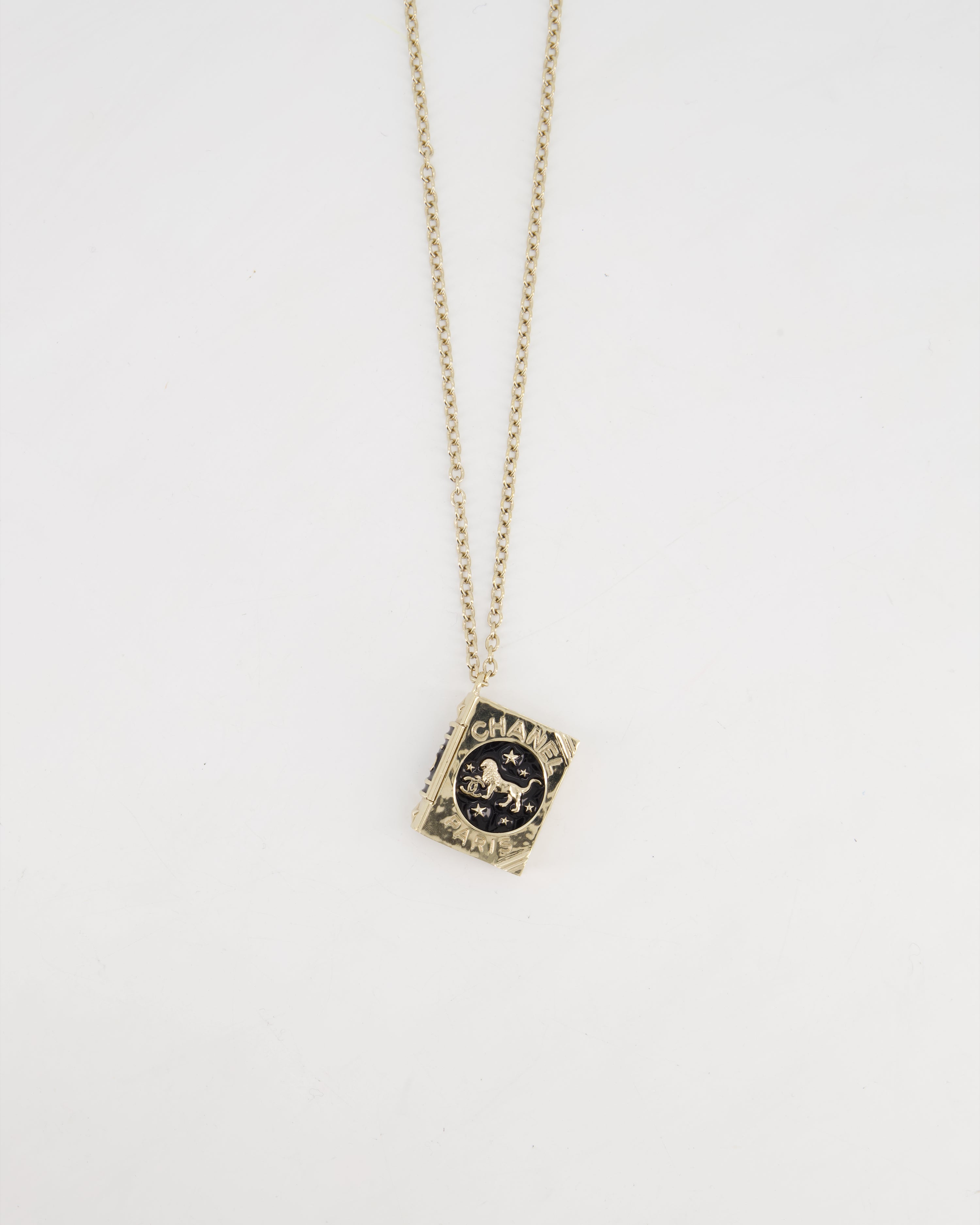 Chanel Champagne Gold, Star Lion and CC Logo Book Pendant Necklace