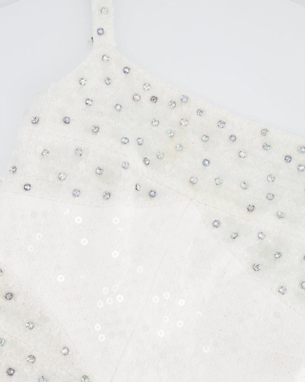 Chanel Pearl White Sleeveless Sequin and Crystal Embellished Mini Dress with Pearl CC Logo Detail Size FR 36 (UK 8)