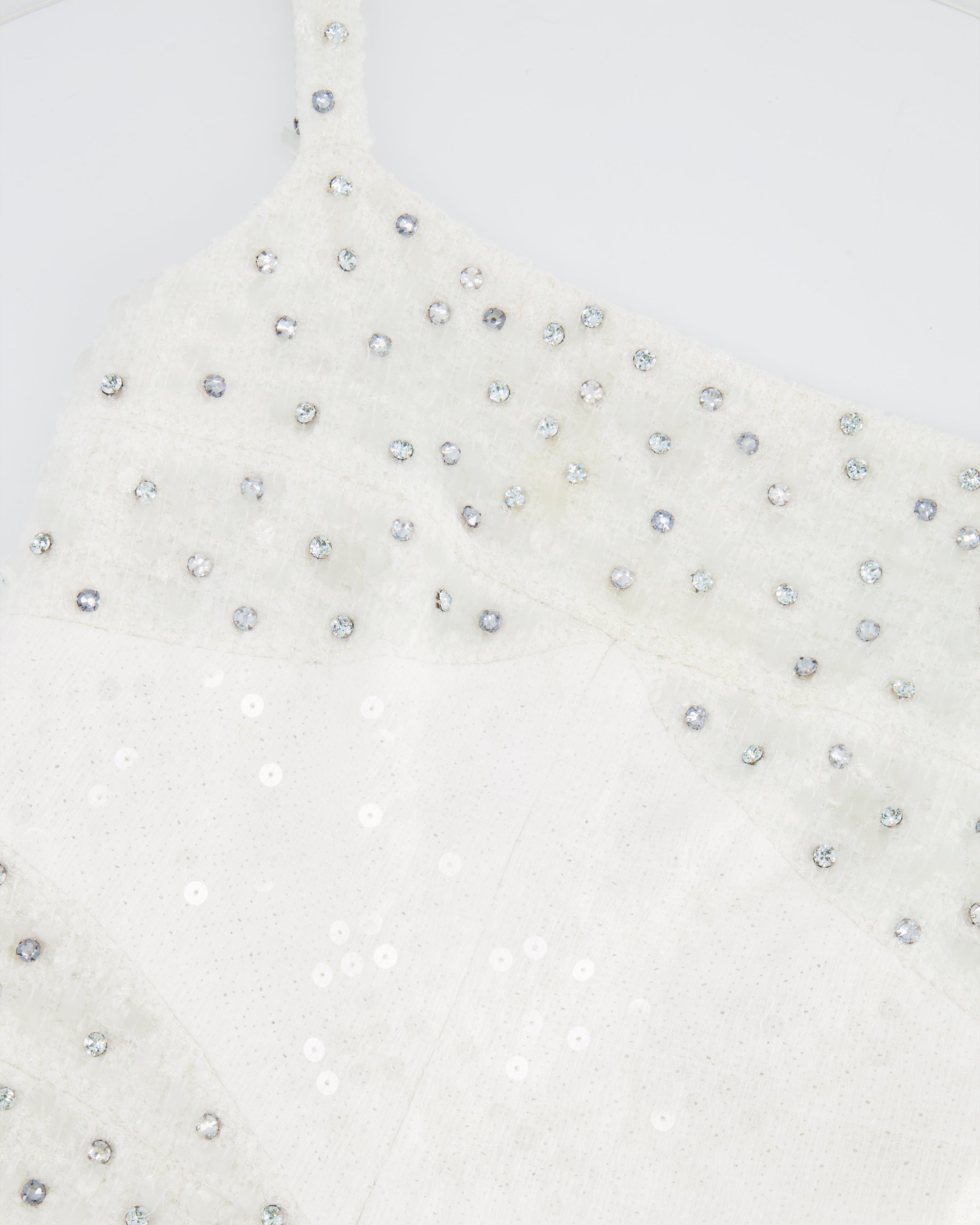 Chanel Pearl White Sleeveless Sequin and Crystal Embellished Mini Dress with Pearl CC Logo Detail Size FR 36 (UK 8)