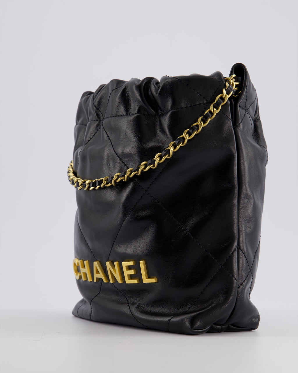 *RARE* Chanel Mini 22 Bag in Black Shiny Calfskin with Gold Hardware