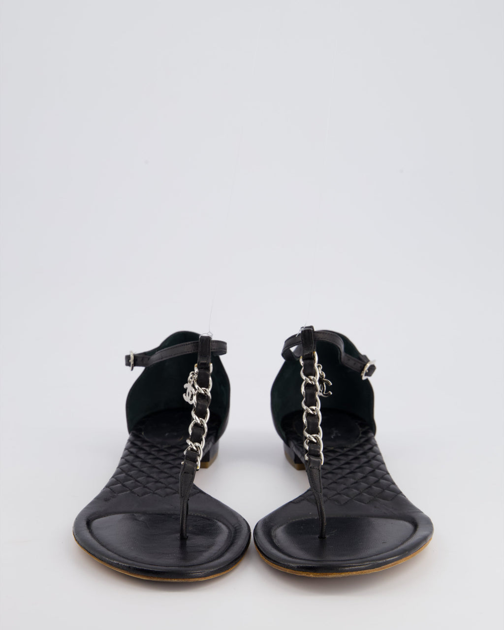 Chanel Black Leather Sandal with Chain CC Detail Size EU 40.5