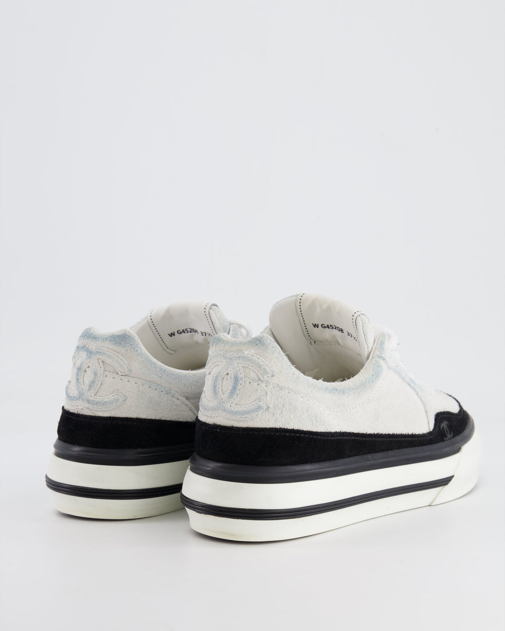 Chanel Coco 23B White and Black Suede Trainers with CC Logo Size EU 37.5