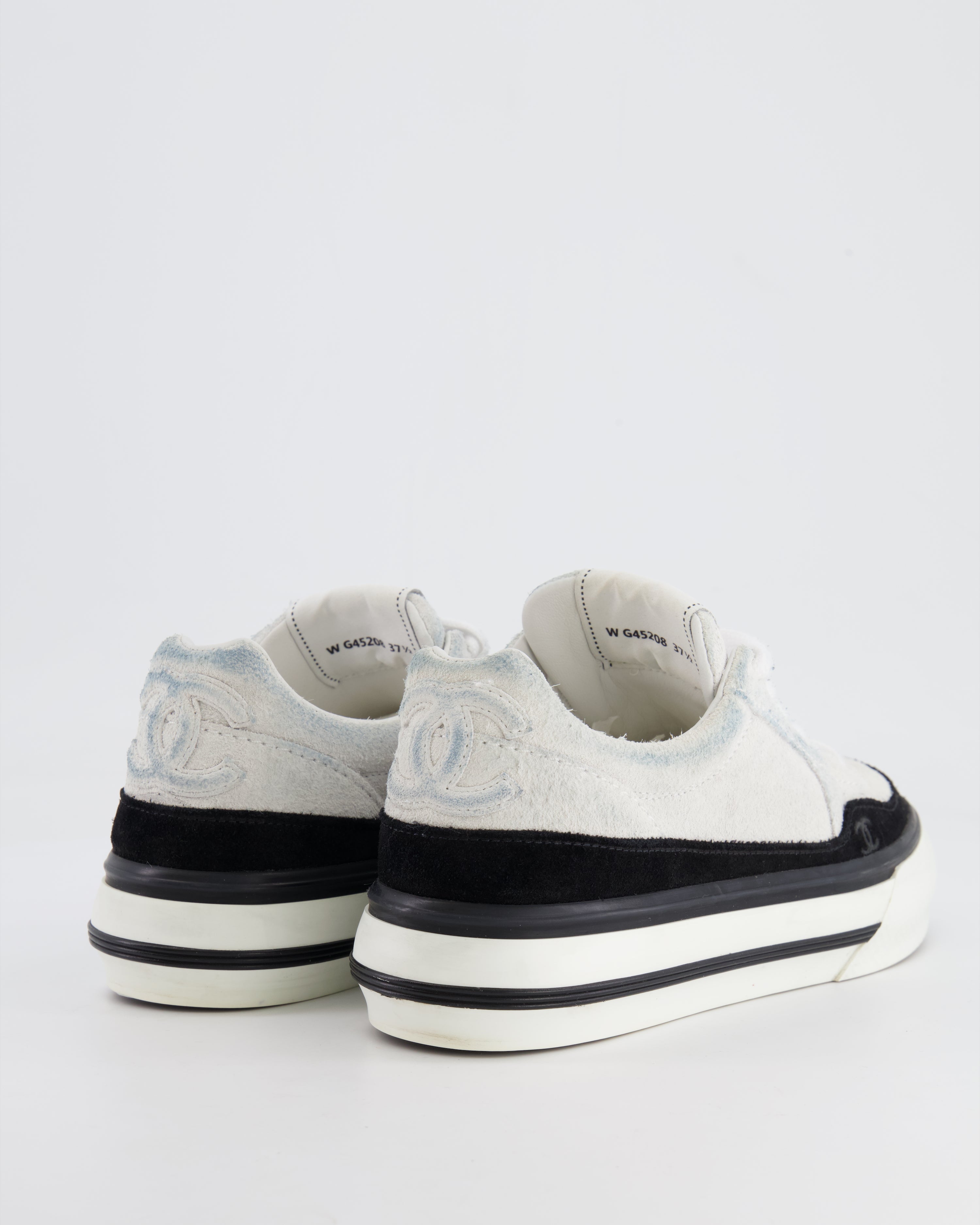 Chanel Coco 23B White and Black Suede Trainers with CC Logo Size EU 37.5