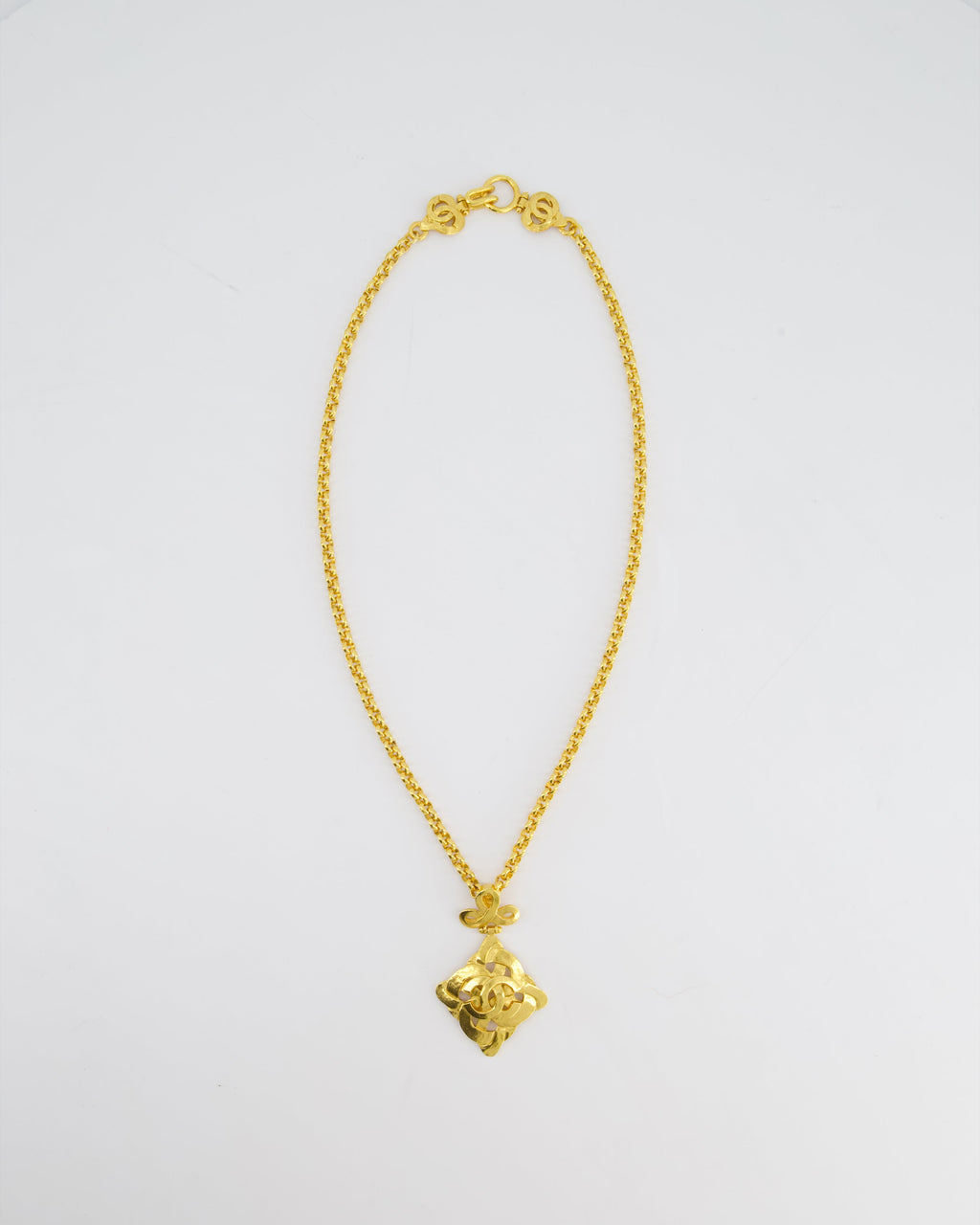 Chanel 97P Vintage Gold Pendant Necklace With CC Detail