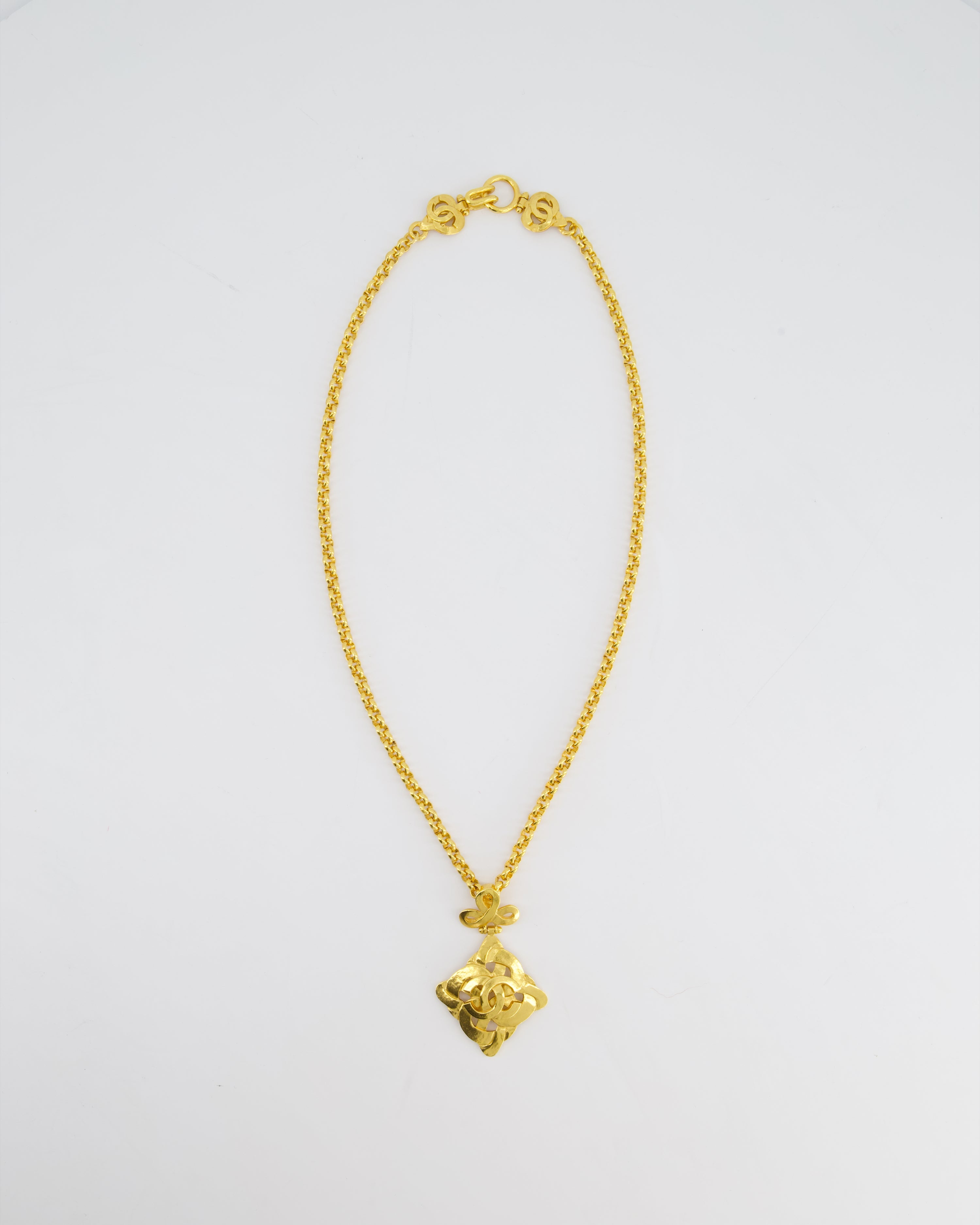 Chanel 97P Vintage Gold Pendant Necklace With CC Detail