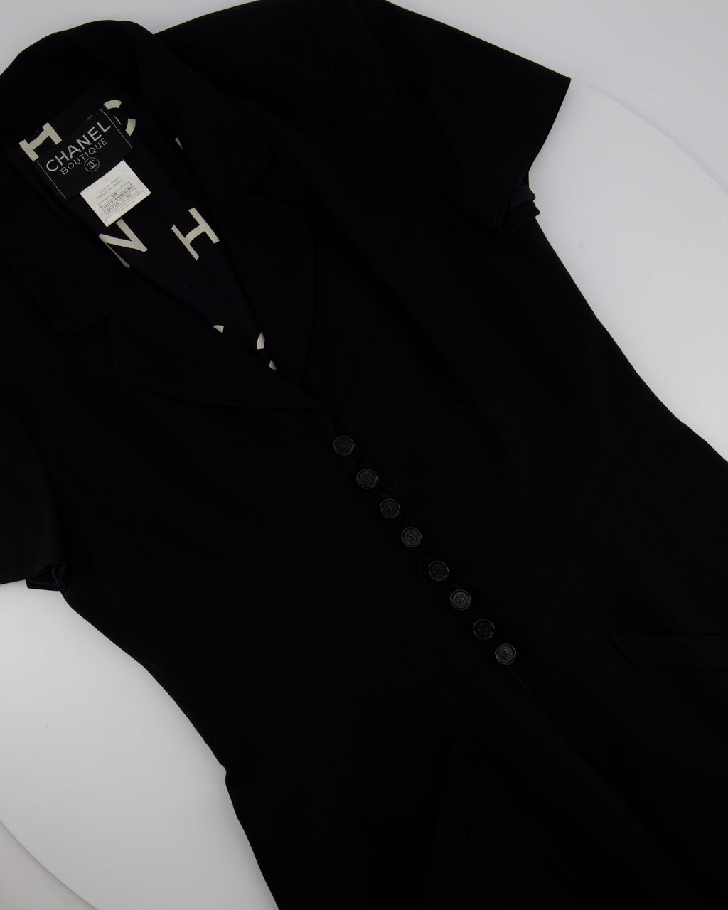 Chanel Vintage Runway 97/S Black, White CC Logo Slip Dress and Jacket Set with CC Chanel Button Size FR 42 (UK 14)