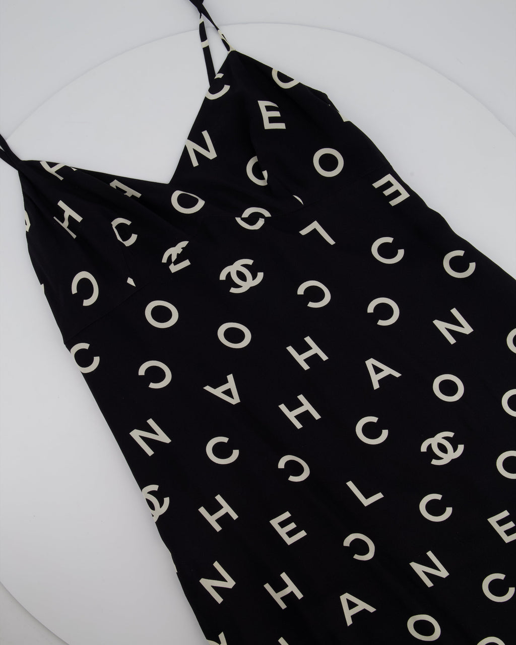 Chanel Vintage Runway 97/S Black, White CC Logo Slip Dress and Jacket Set with CC Chanel Button Size FR 42 (UK 14)