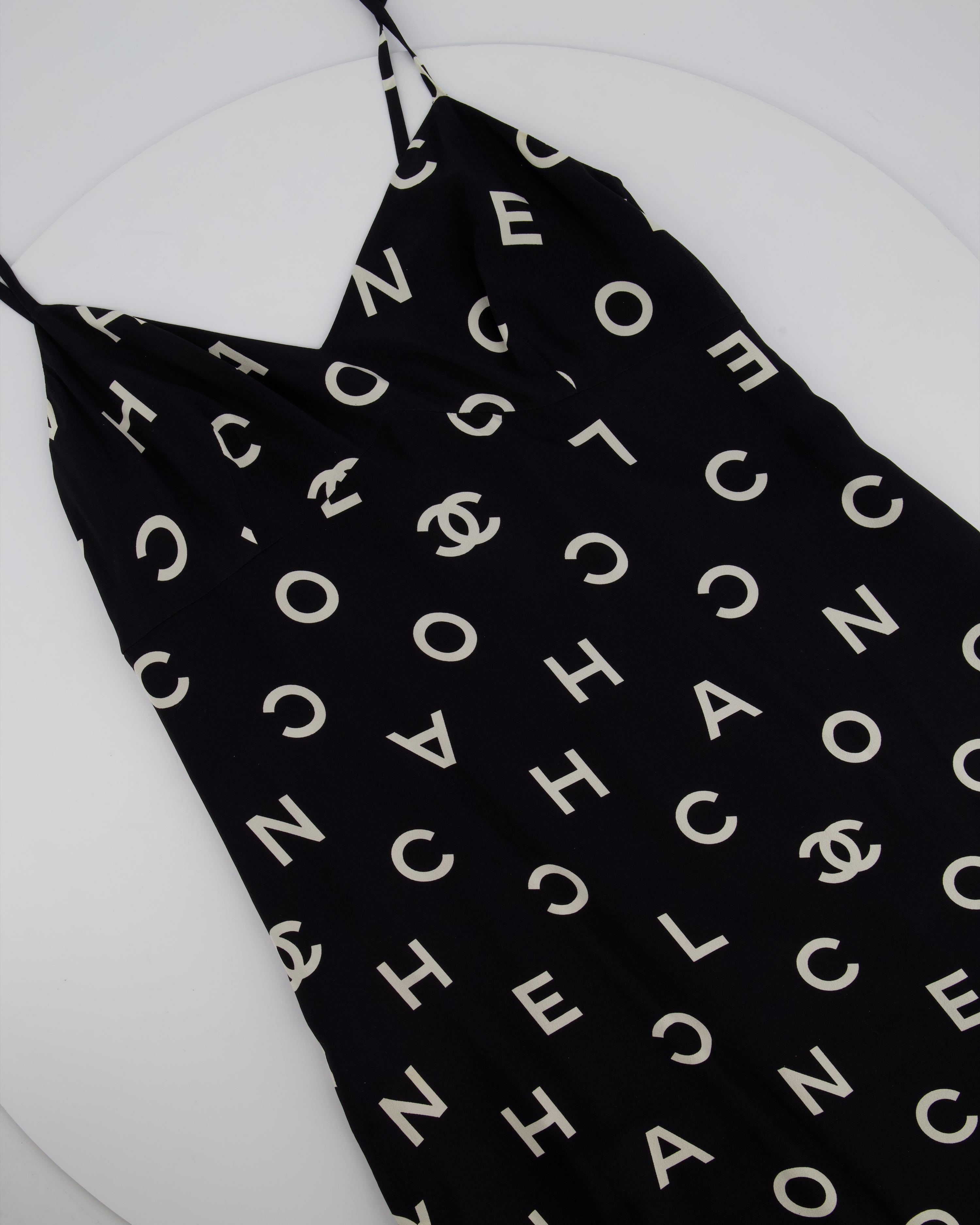 Chanel Vintage Runway 97/S Black, White CC Logo Slip Dress and Jacket Set with CC Chanel Button Size FR 42 (UK 14)