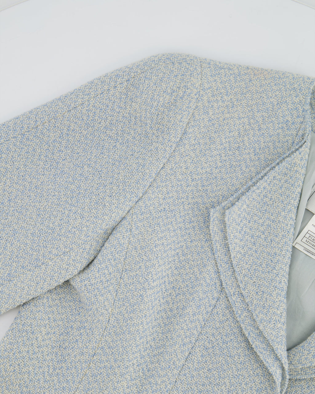 Chanel 00C Baby Blue Tweed Jacket with Silver Logo Button Details Size FR 38 (UK 10)