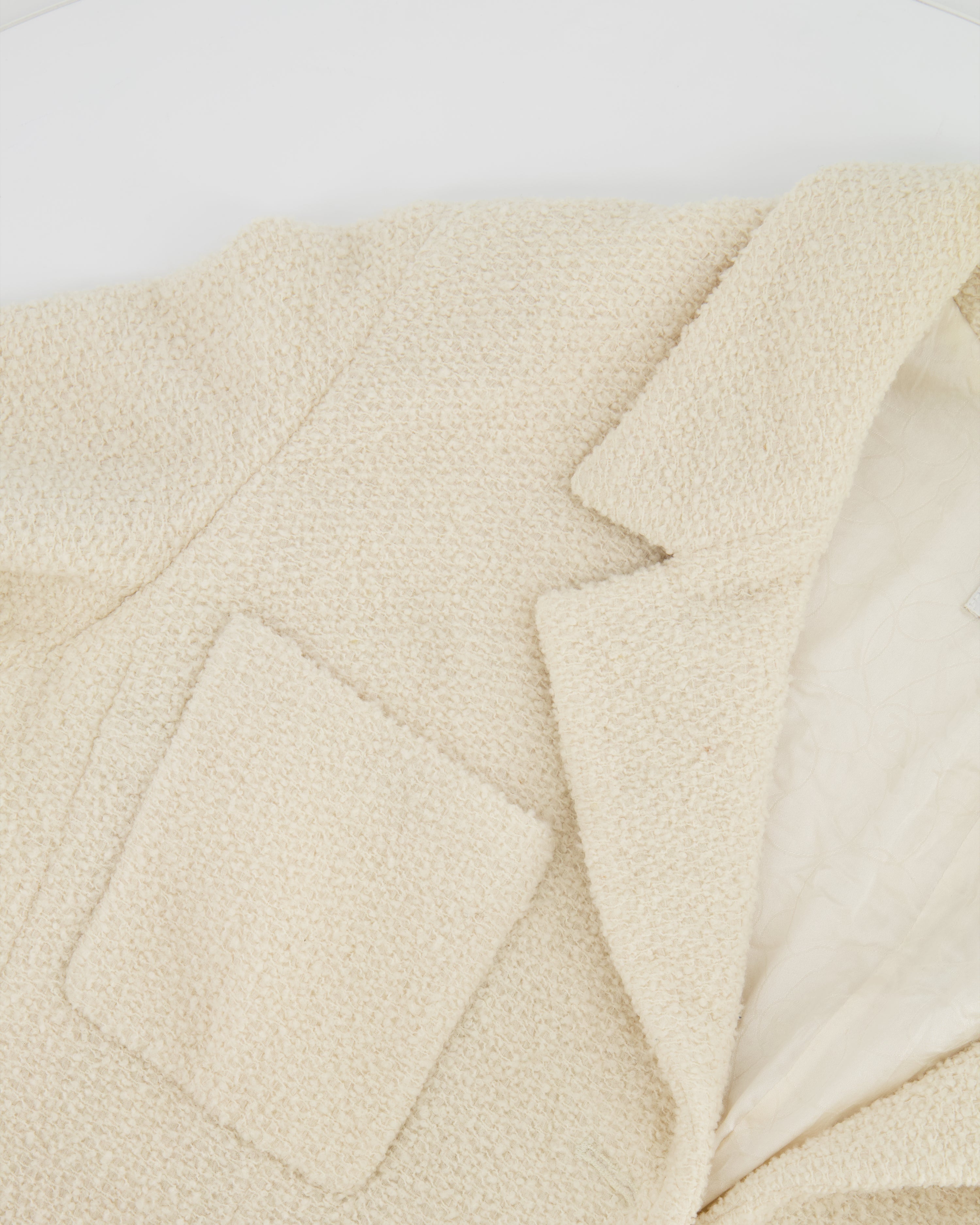 Chanel Cream Tweed Jacket with Ivory Logo CC Button Details Size FR 38 (UK 10)
