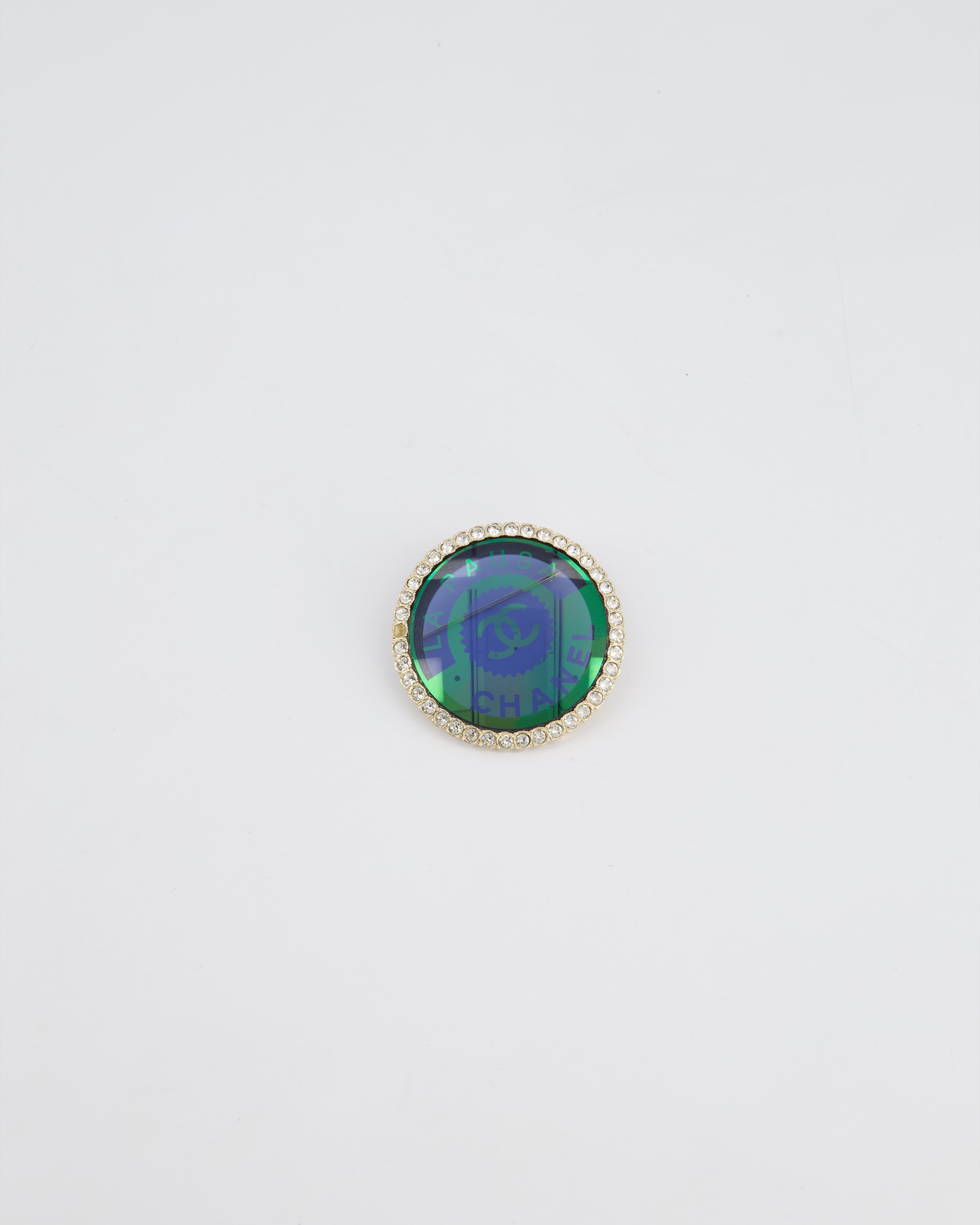 Chanel La Pausa Circular Transparent Blue Brooch With Crystal Detail