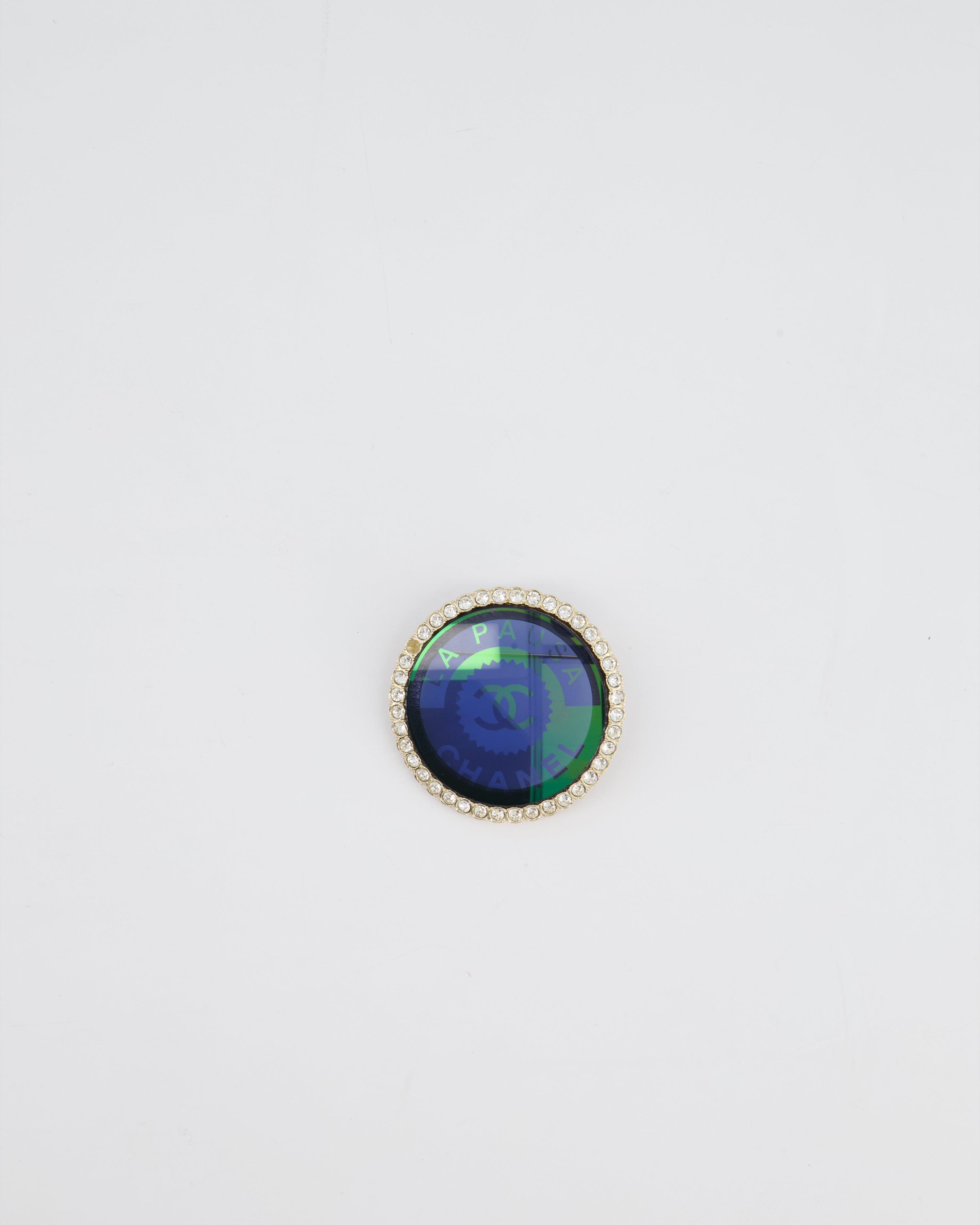 Chanel La Pausa Circular Transparent Blue Brooch With Crystal Detail