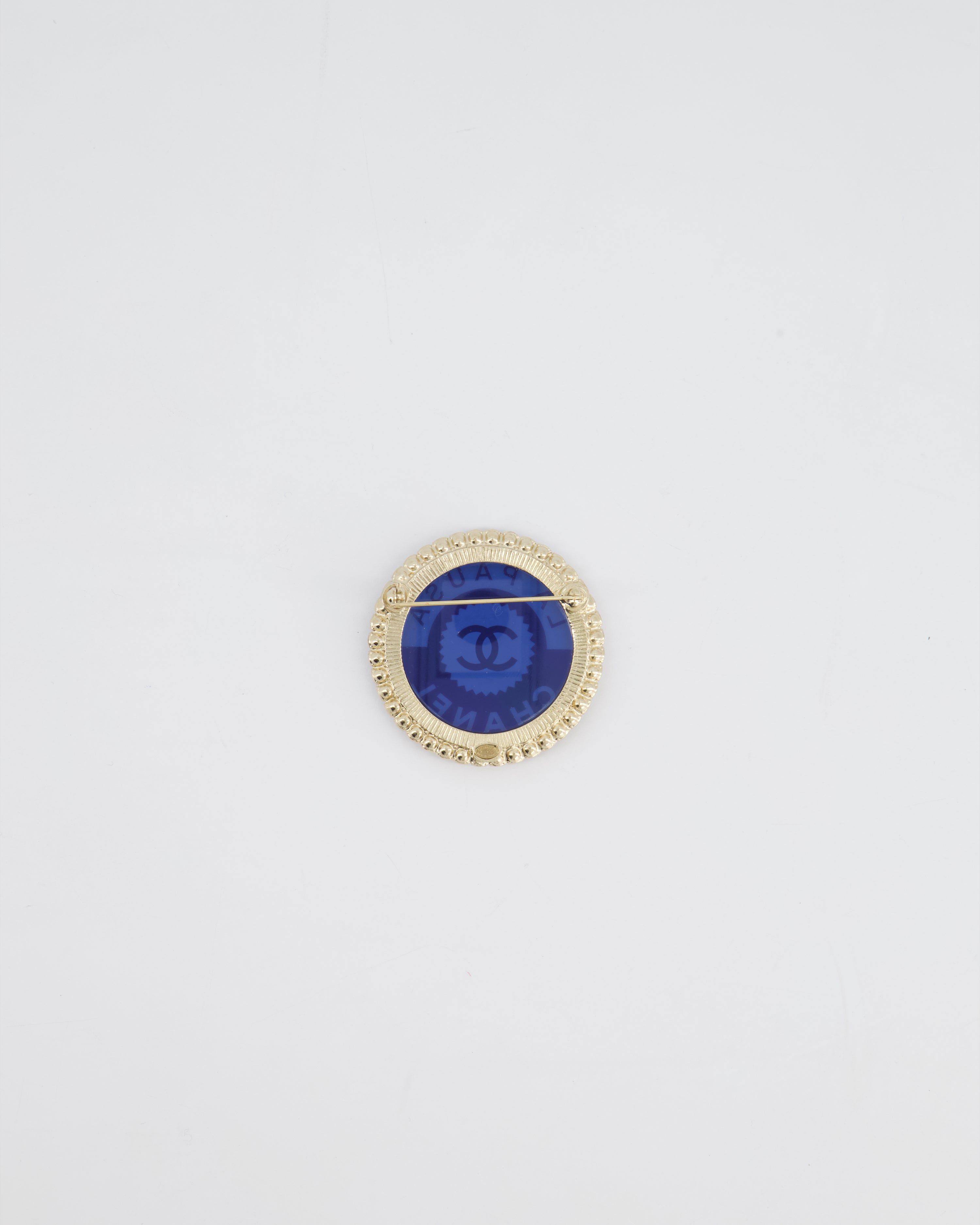 Chanel La Pausa Circular Transparent Blue Brooch With Crystal Detail