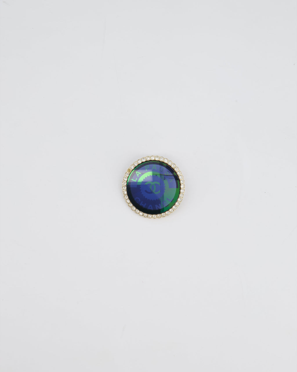 Chanel La Pausa Circular Transparent Blue Brooch With Crystal Detail