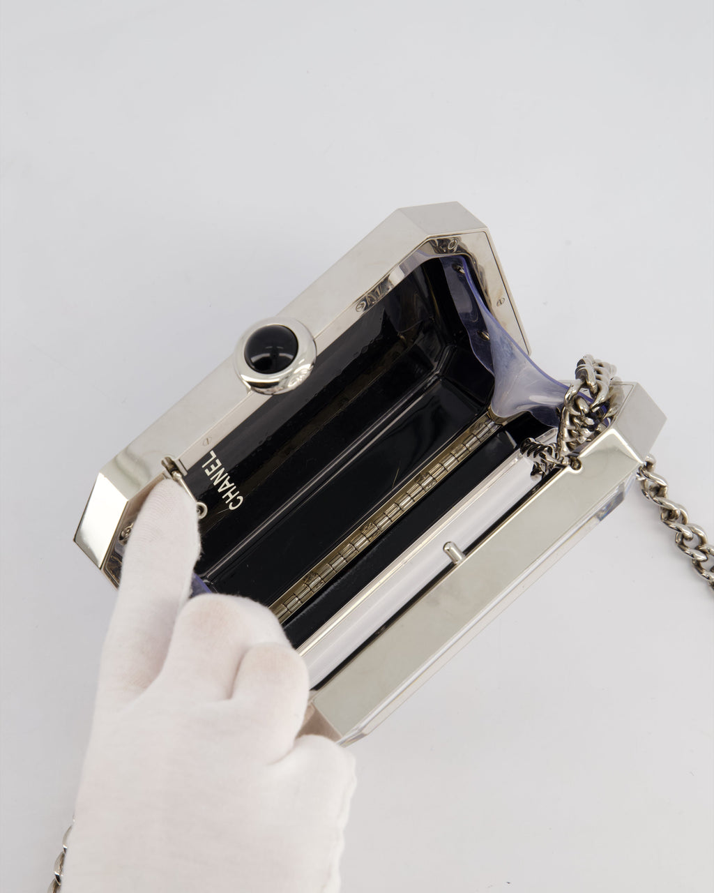 *Limited Edition* Chanel Silver, Black Minaudiere Plexiglass Clutch Bag
