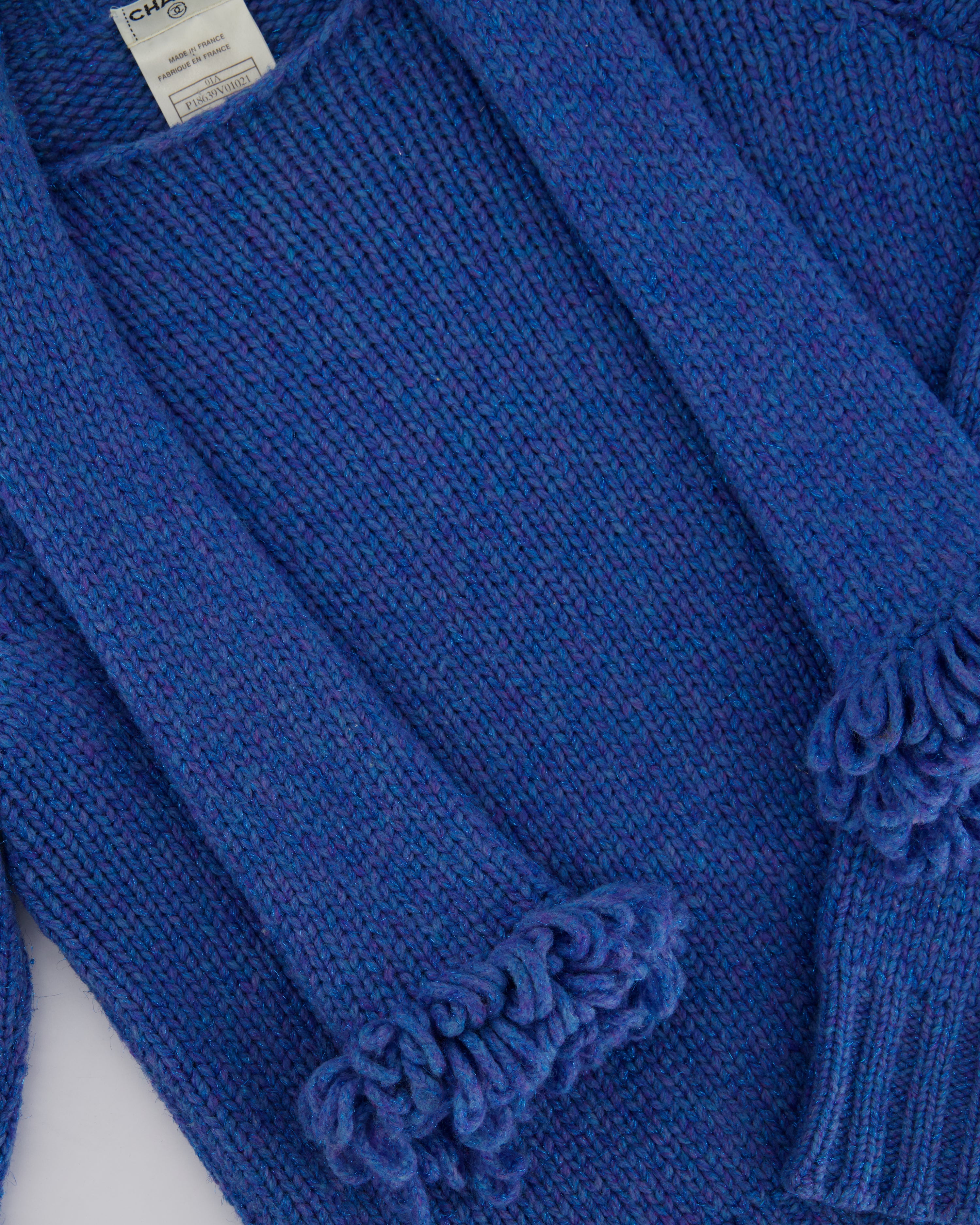 Chanel 01/A Blue Wool Jumper With Scarf Tie and Sparkle Detail Size FR 38 (UK 10)