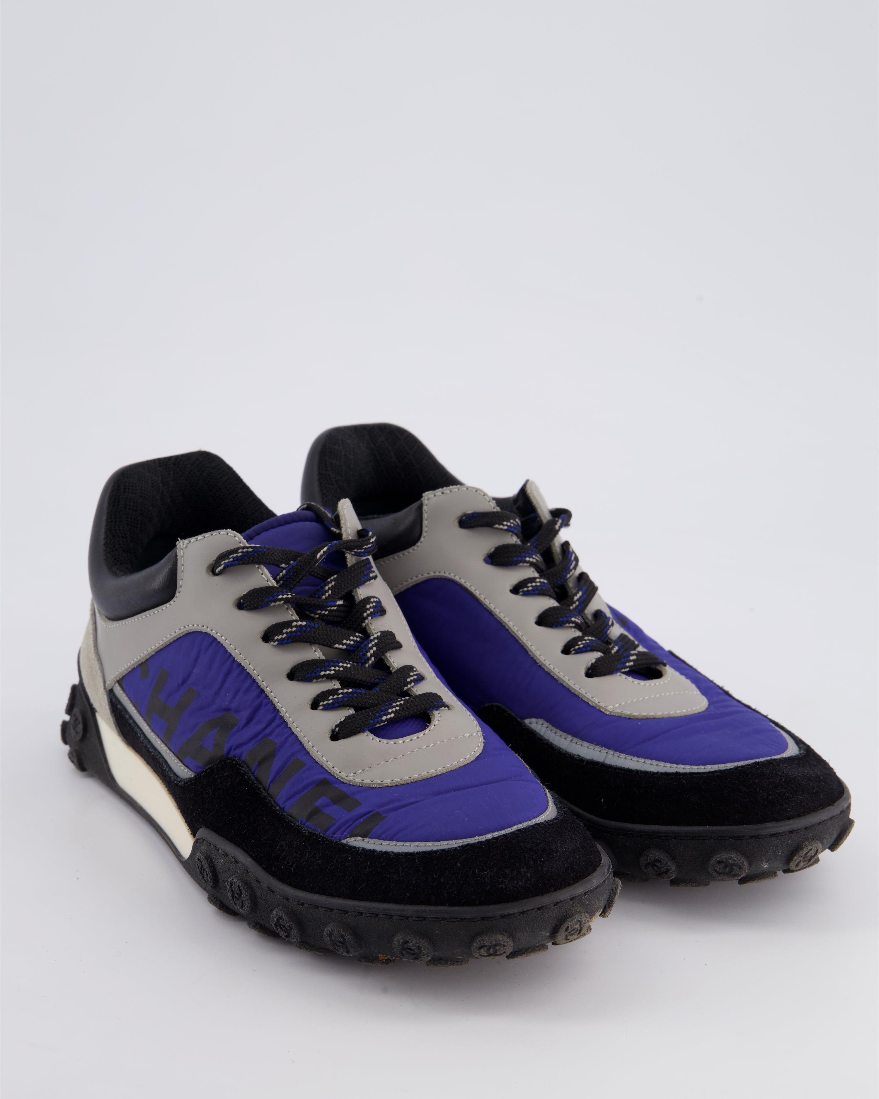 Chanel Black and Blue Nylon Trainers Size EU 38