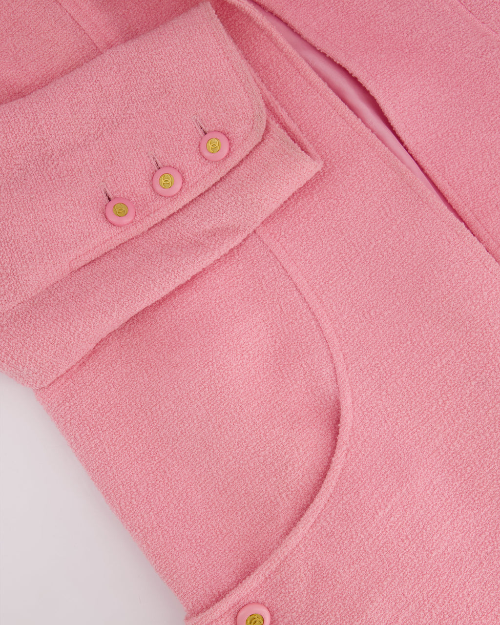 Chanel 94/P Pink Longline Tweed Jacket with Gold CC Logo Button Details, Size FR 40 (UK 12)