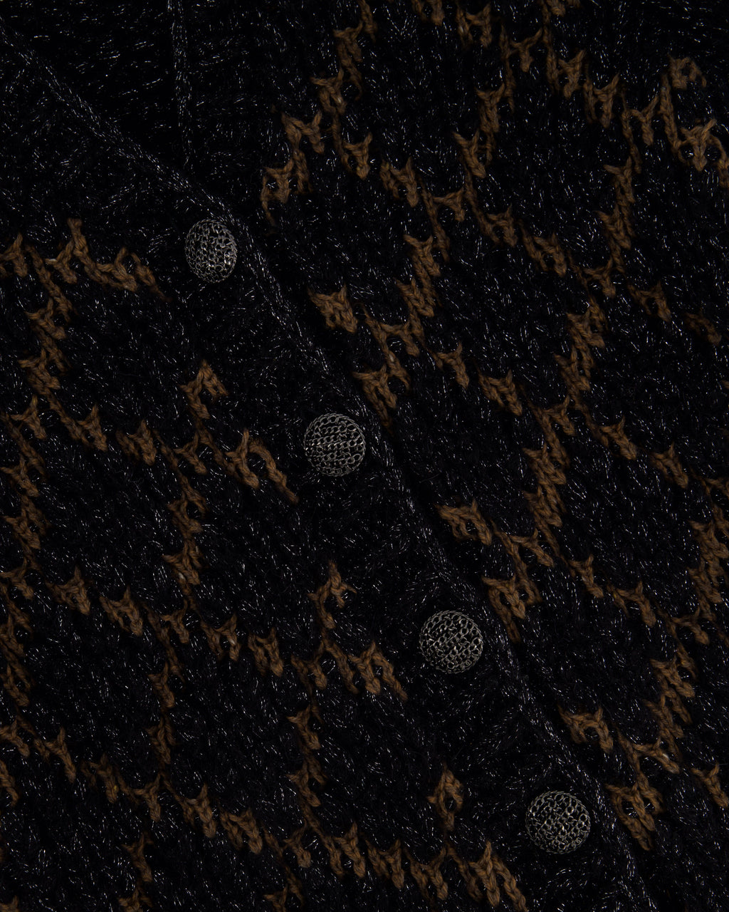 Chanel 15 F/W  Black and Brown Quilted Mohair Cardigan with Silver Threads and Black Chain Button Details Size FR 34 (UK 6)