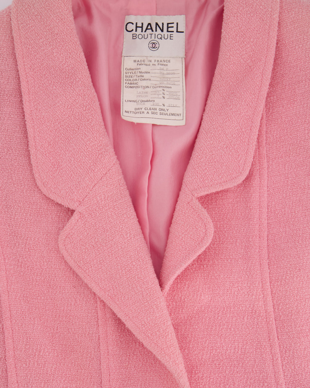 Chanel 94/P Pink Longline Tweed Jacket with Gold CC Logo Button Details, Size FR 40 (UK 12)