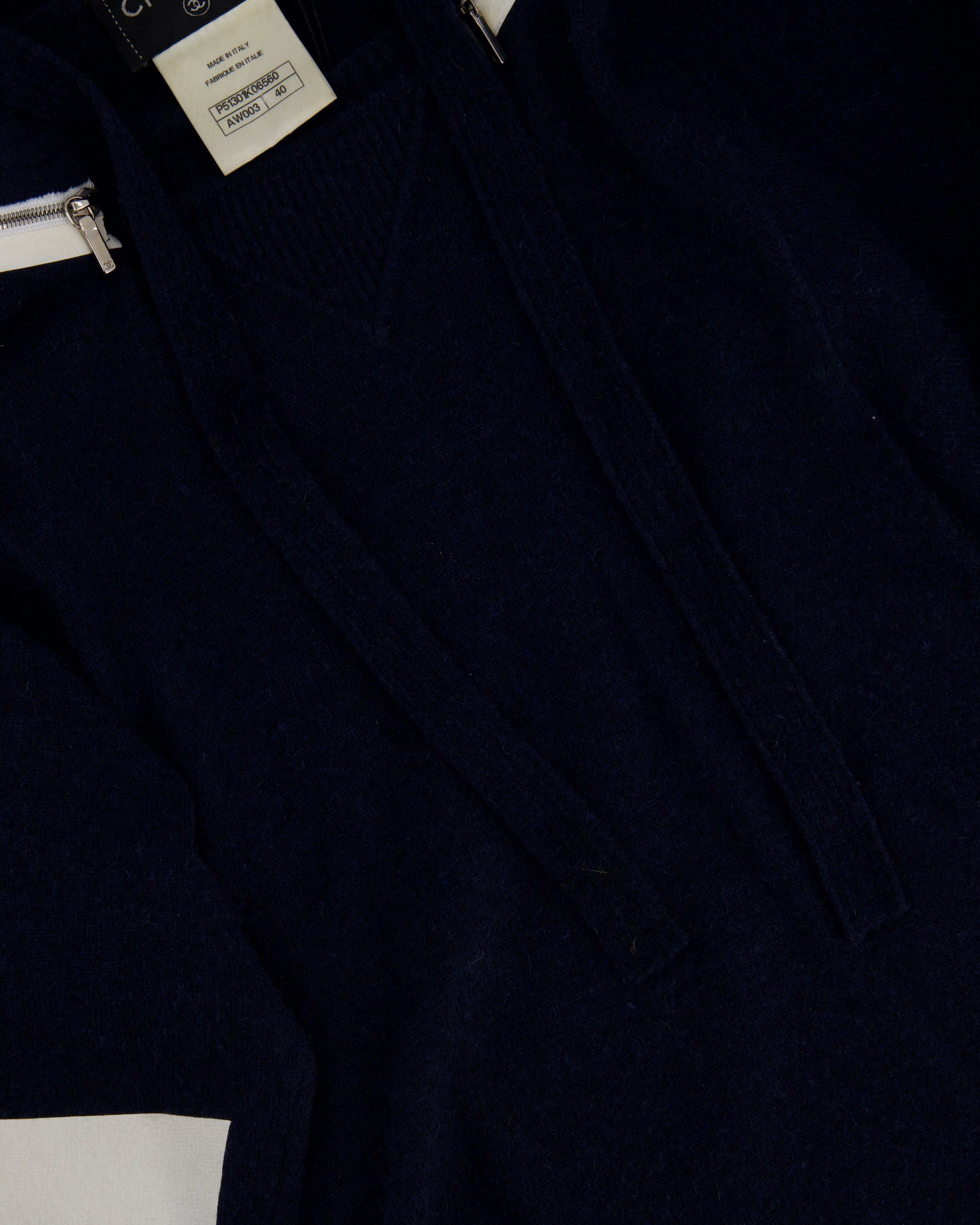 Chanel Navy Two-Piece Cashmere Tracksuit Set with Detachable Hood Detail Size FR 40 (UK 12)