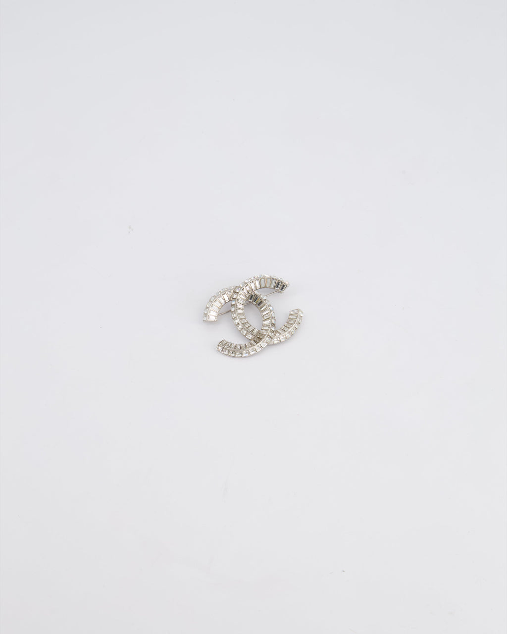 Chanel Silver Crystal Embellished CC Brooch