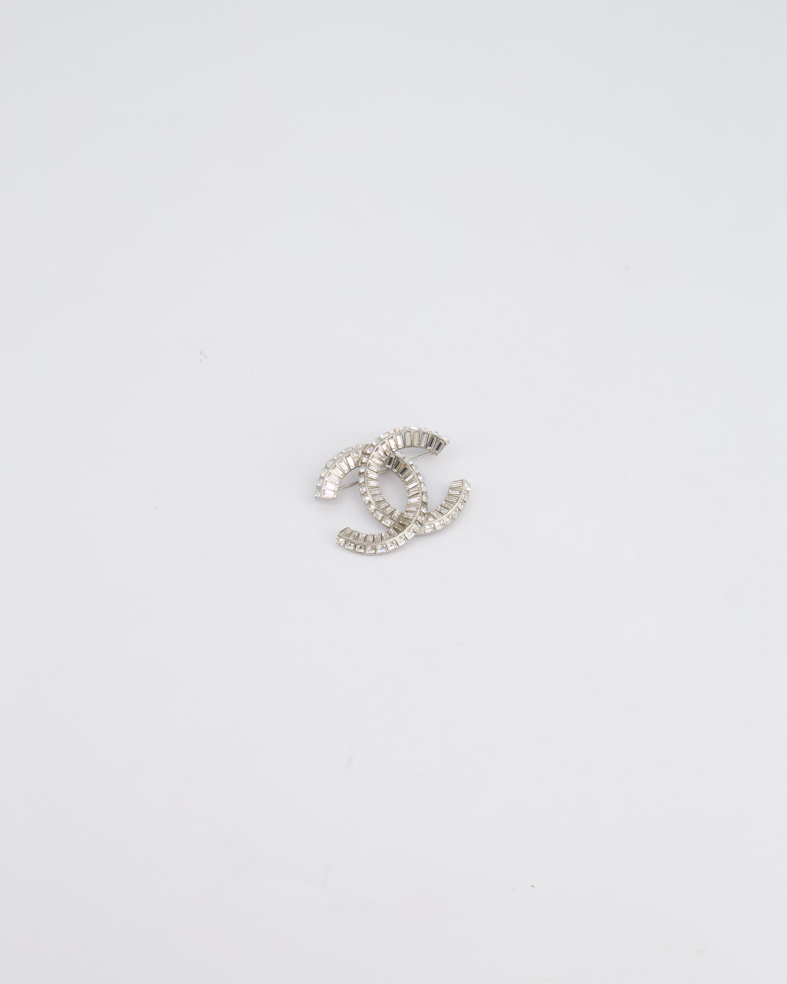 Chanel Silver Crystal Embellished CC Brooch