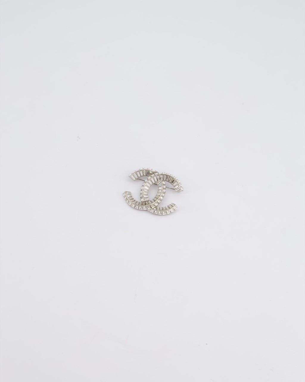 Chanel Silver Crystal Embellished CC Brooch
