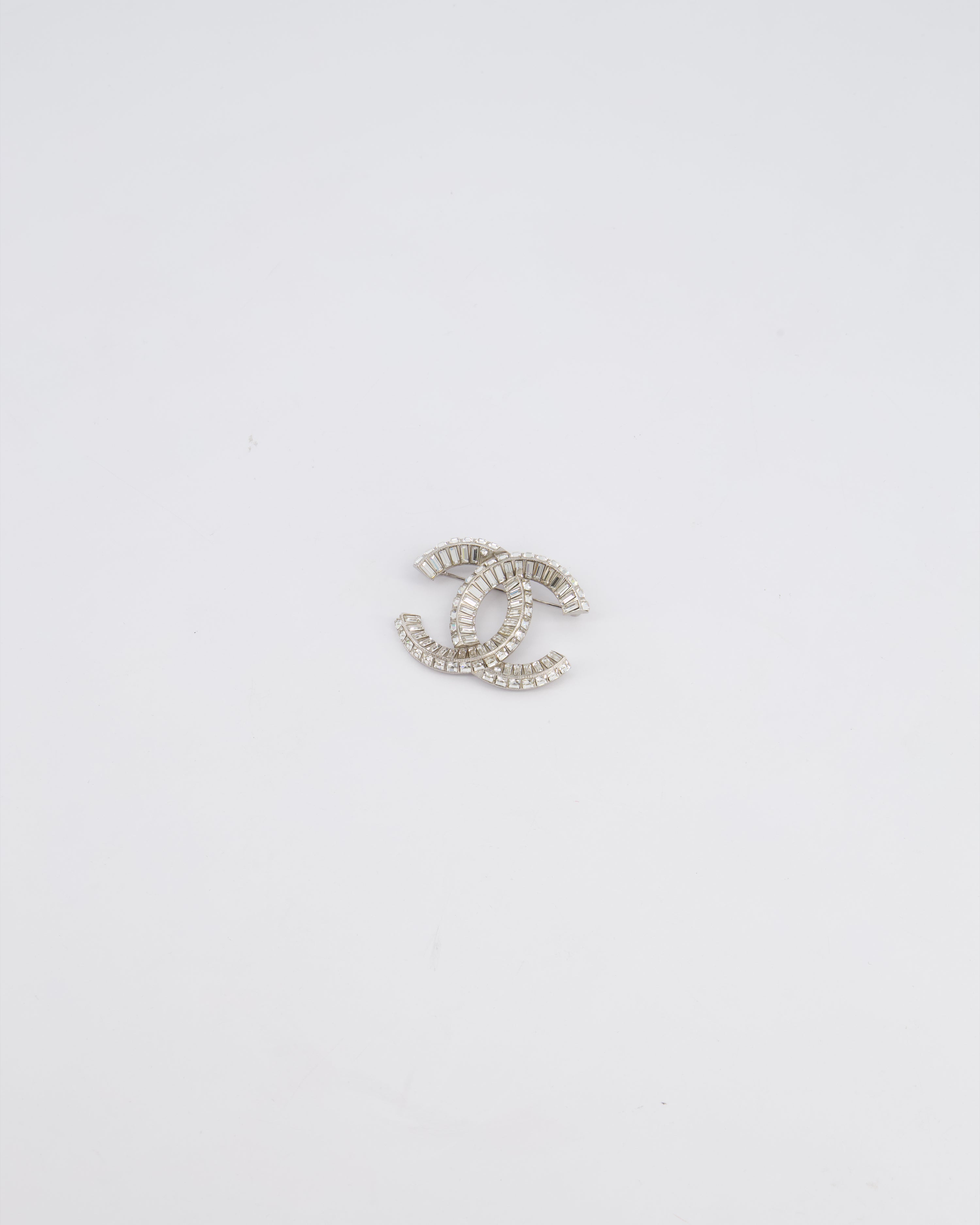 Chanel Silver Crystal Embellished CC Brooch