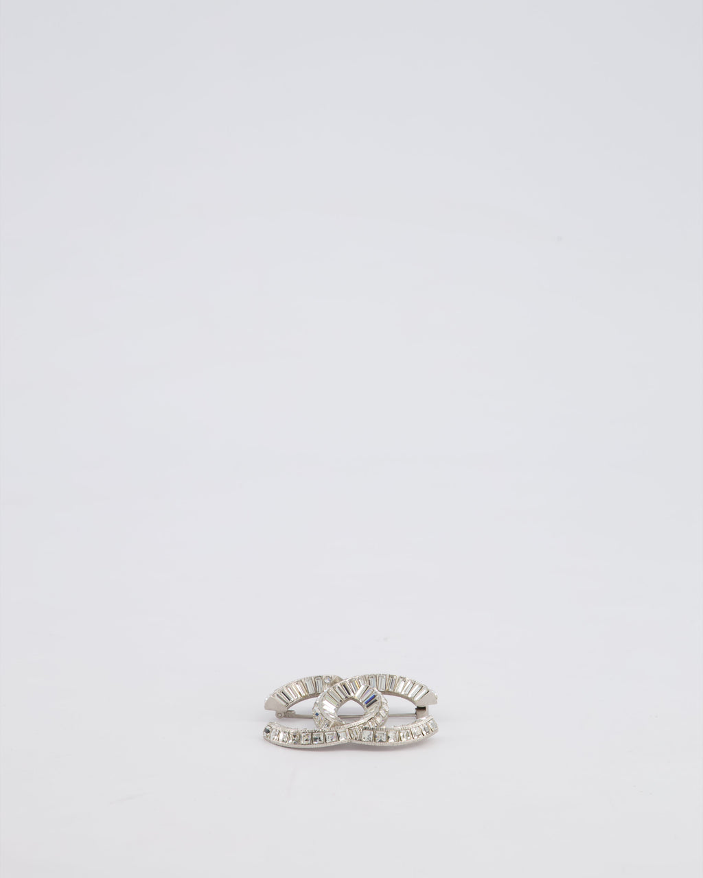 Chanel Silver Crystal Embellished CC Brooch