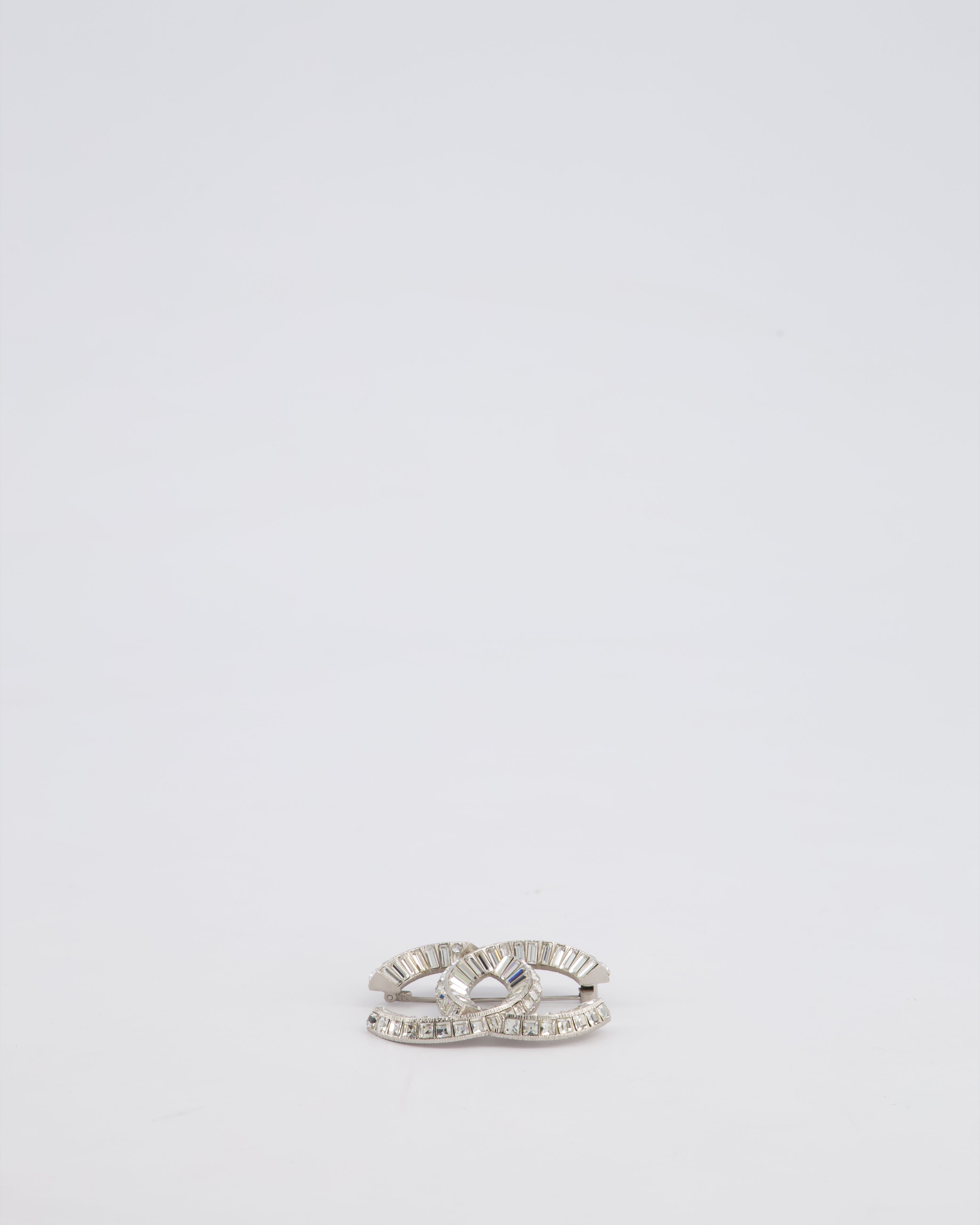 Chanel Silver Crystal Embellished CC Brooch