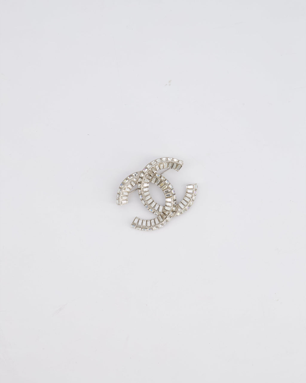 Chanel Silver Crystal Embellished CC Brooch