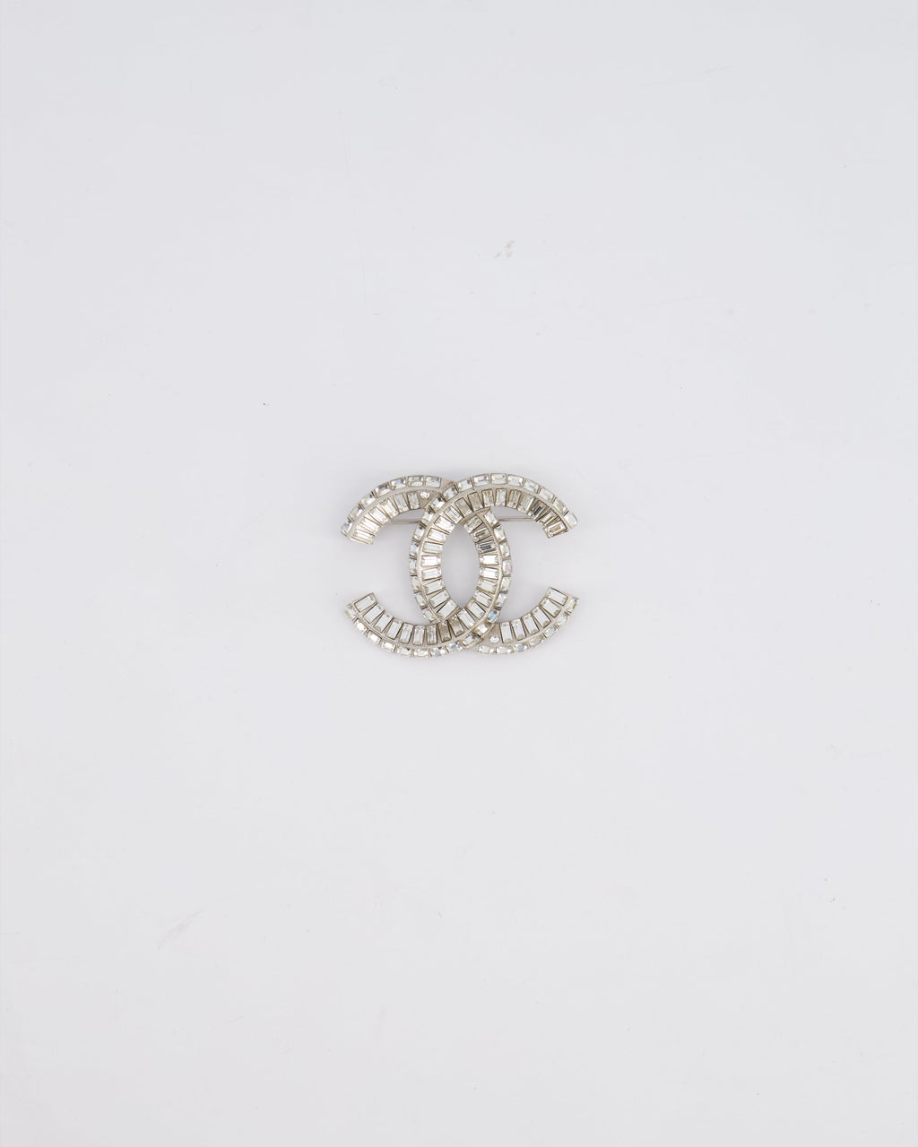 Chanel Silver Crystal Embellished CC Brooch