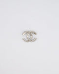 Chanel Silver Crystal Embellished CC Brooch
