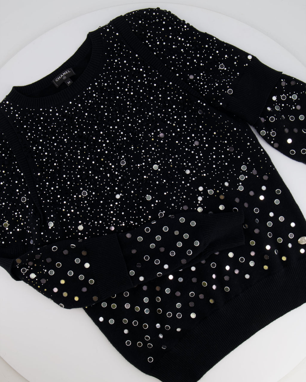 Chanel Black Mirror Embellished Jumper with CC Logo and Sequin Details Size FR 34 (UK 6)