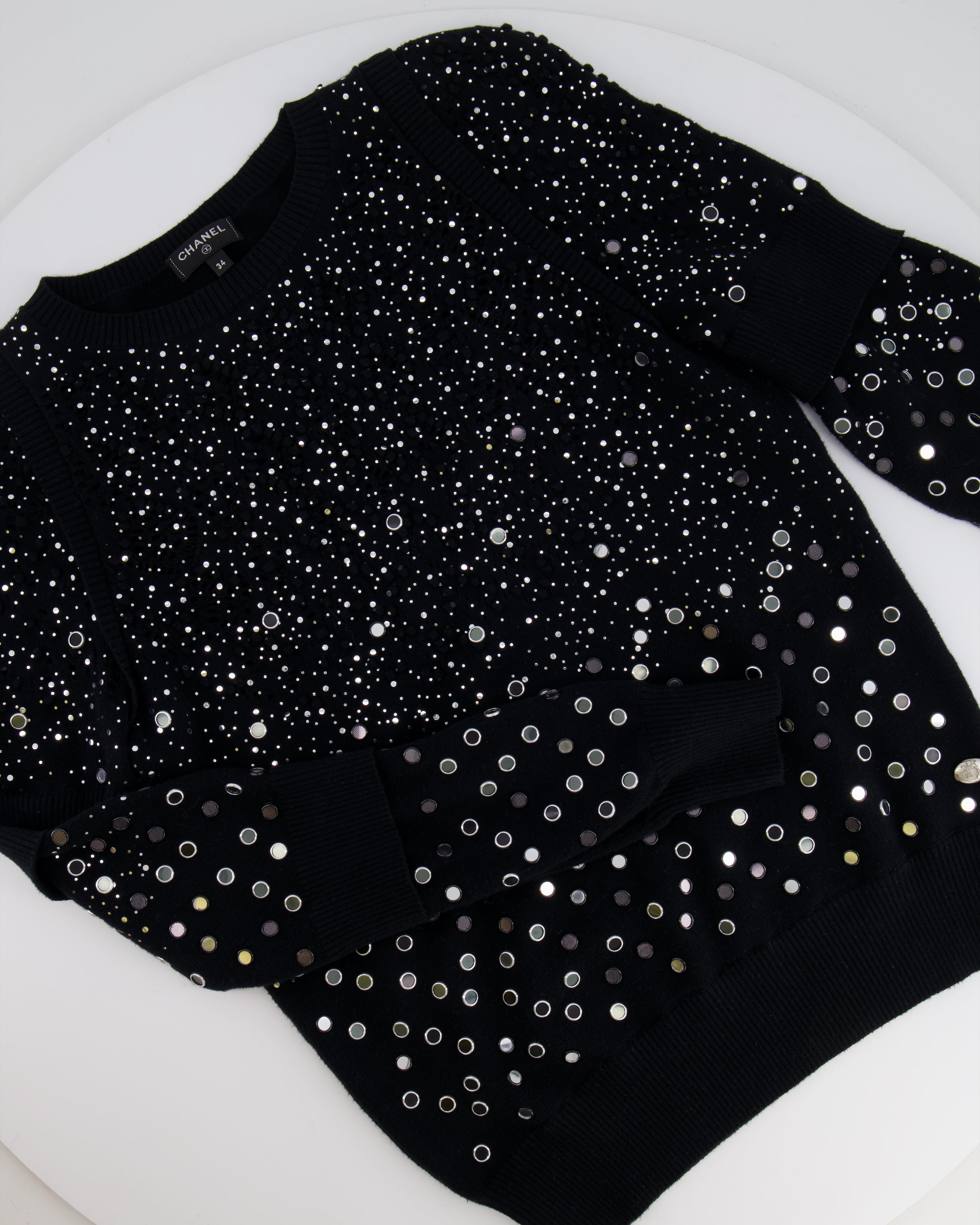Chanel Black Mirror Embellished Jumper with CC Logo and Sequin Details Size FR 34 (UK 6)