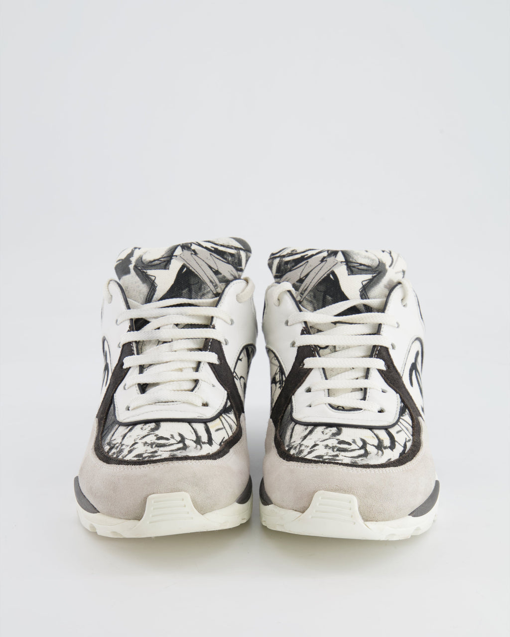Chanel Grey, White, Black Leather and Suede Graffiti CC Trainers Size EU 38.5