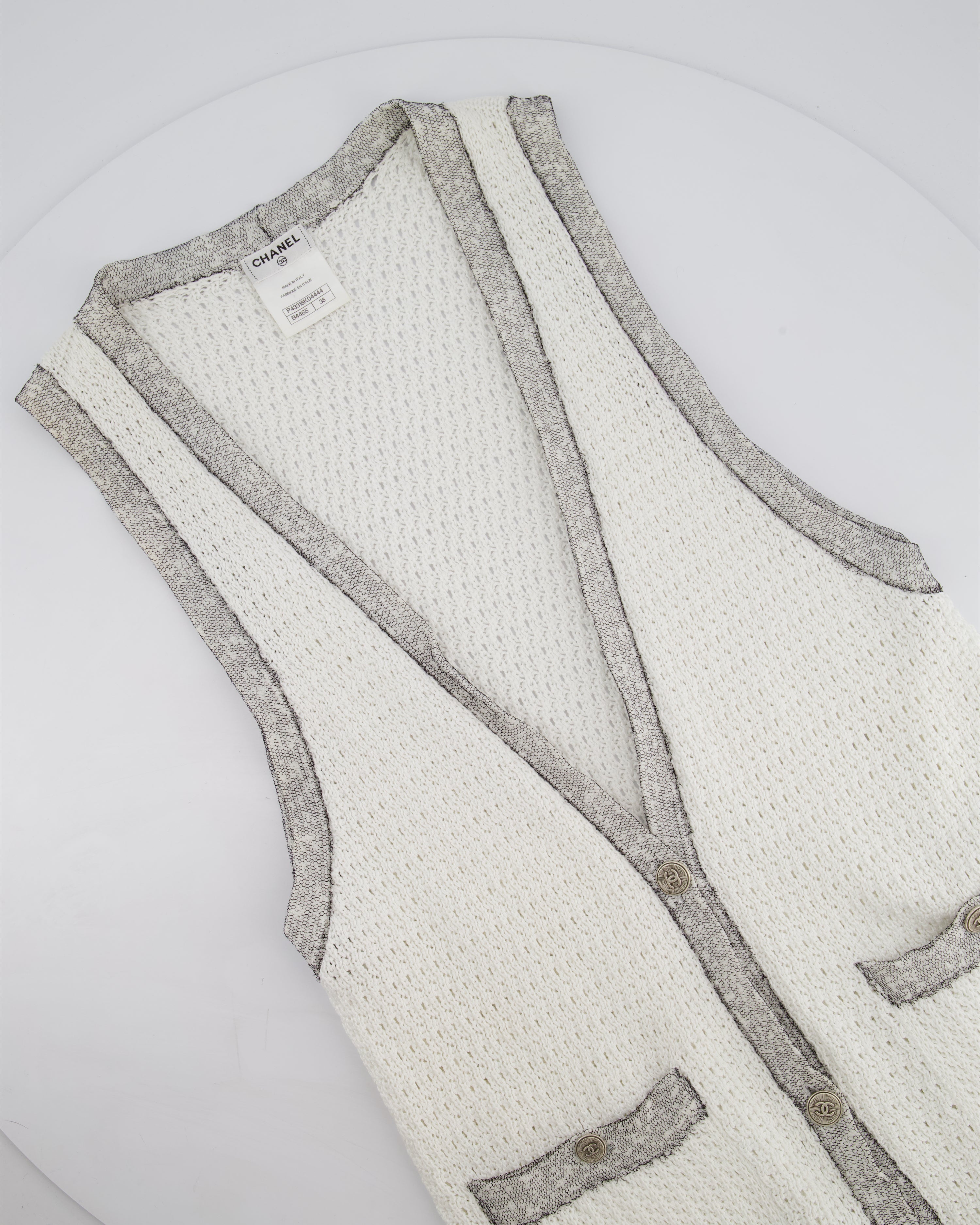 Chanel White Long Line Button Down Vest with Pocket Detail FR 38 (UK 10)