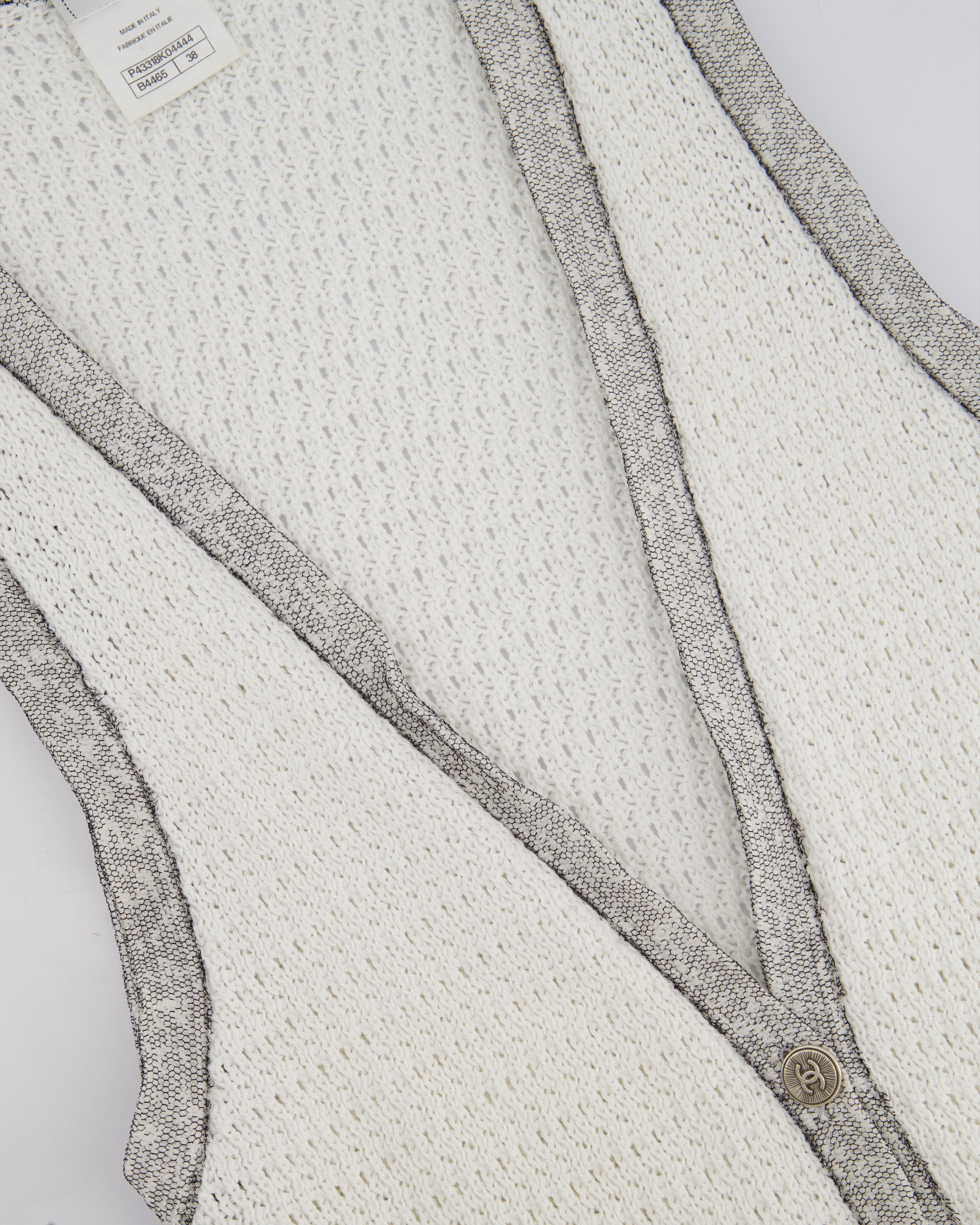 Chanel White Long Line Button Down Vest with Pocket Detail FR 38 (UK 10)