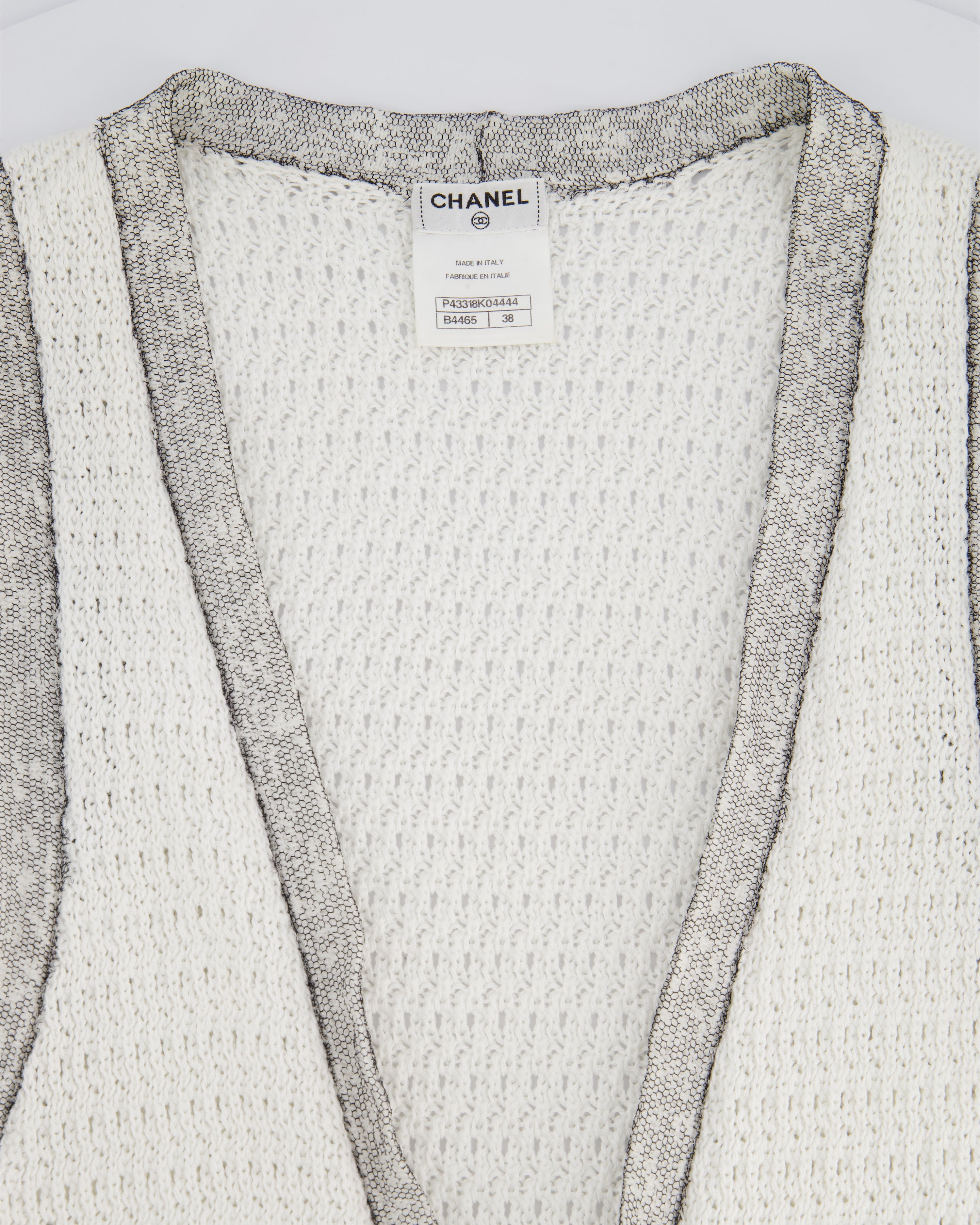 Chanel White Long Line Button Down Vest with Pocket Detail FR 38 (UK 10)