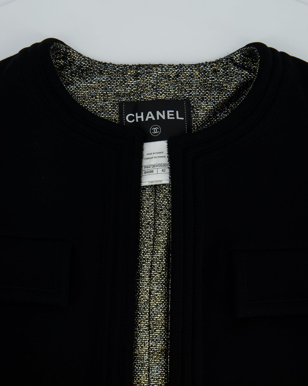 *HOT* Chanel 12/A Black and Silver Metallic Tweed Lined Pocket Jacket Size FR 42 (UK 14)