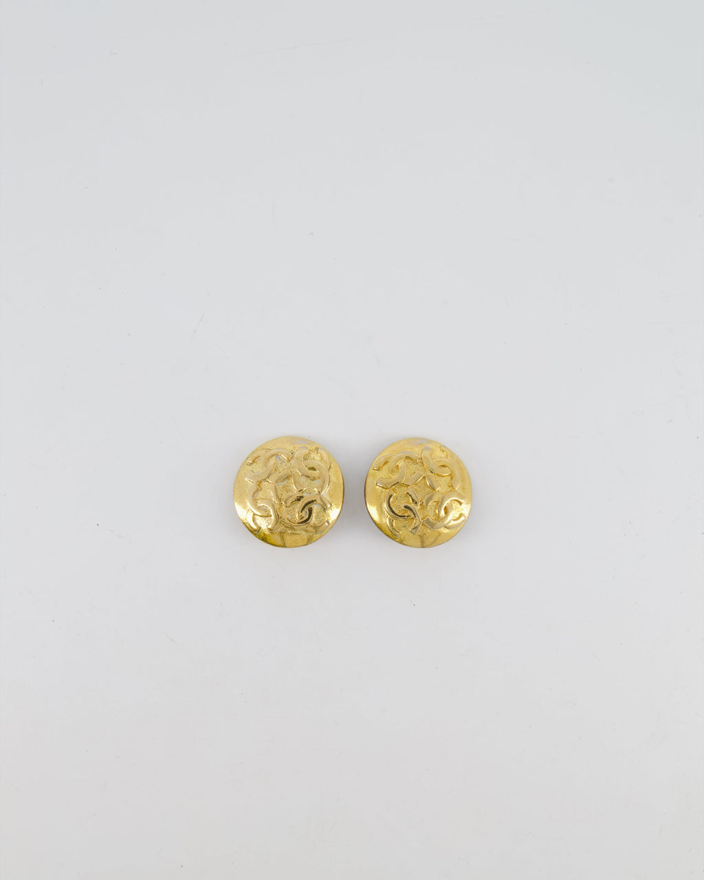 Chanel Vintage Gold Round Clip-On Earrings with CC Logos