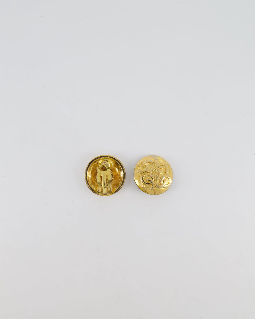 Chanel Vintage Gold Round Clip-On Earrings with CC Logos