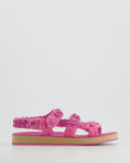 Chanel Pink Tweed Dad Sandals with Pink Chain and CC Logo Details Size 37