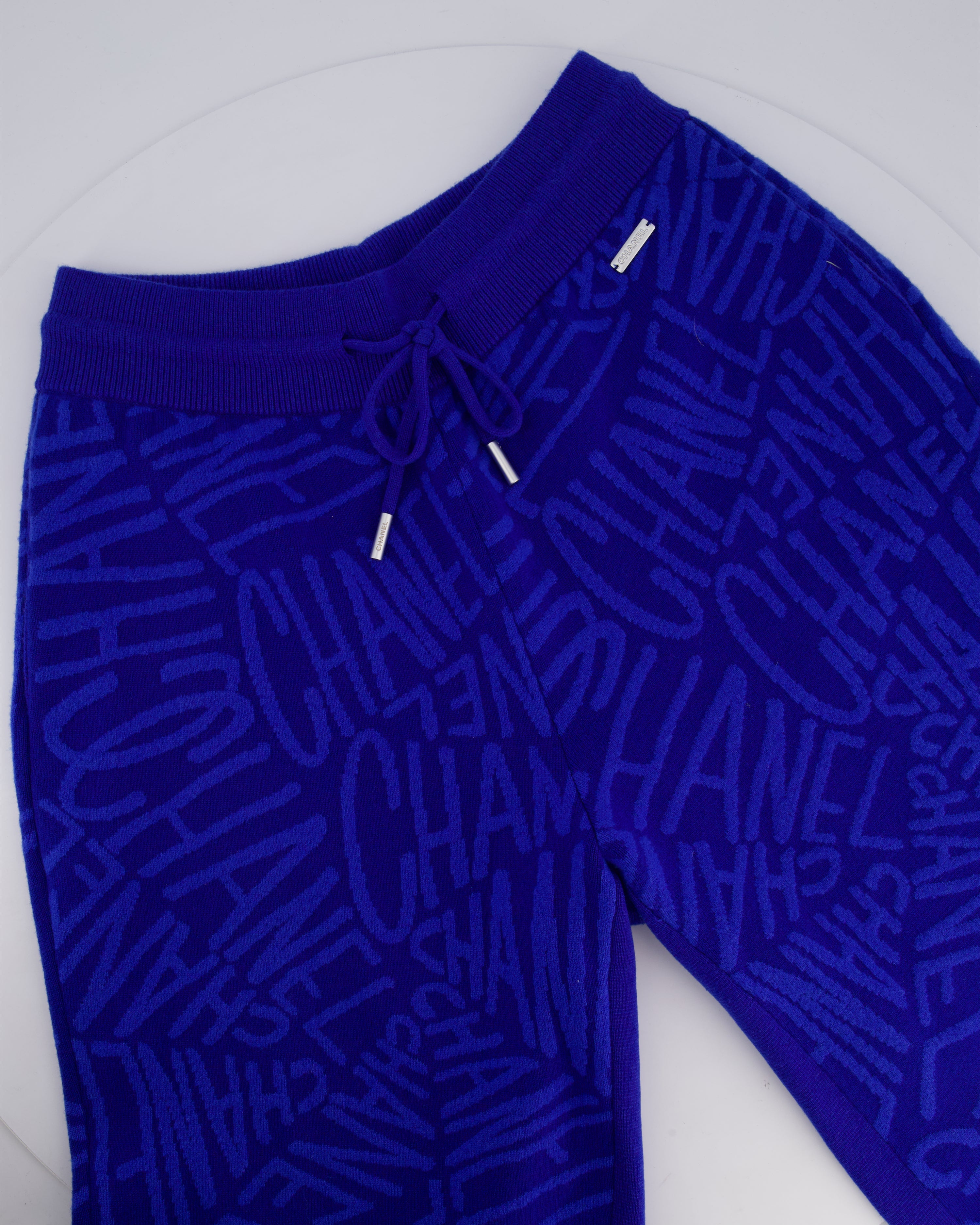 Chanel 21N Electric Blue Cashmere Jogging Bottom with Logo Detail Size FR 44 (UK 14) RRP £2,370