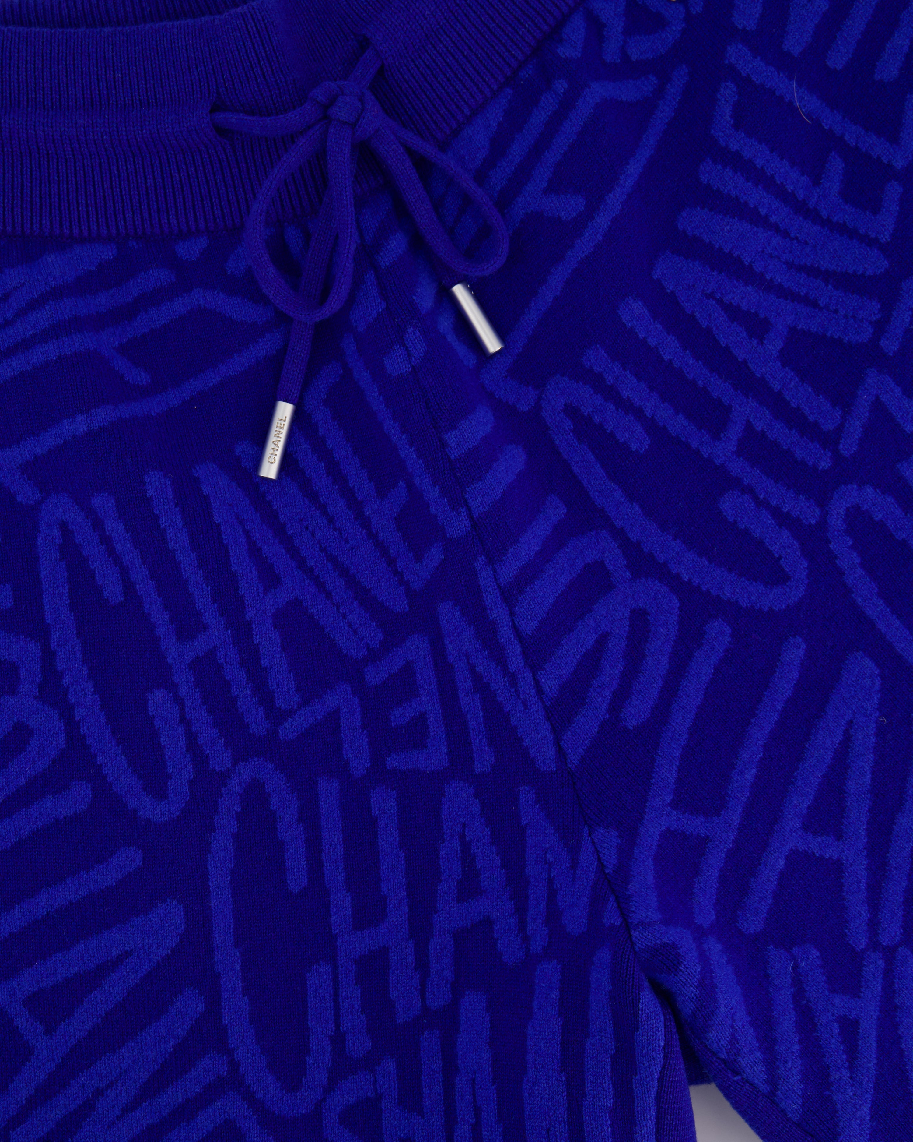 Chanel 21N Electric Blue Cashmere Jogging Bottom with Logo Detail Size FR 44 (UK 14) RRP £2,370