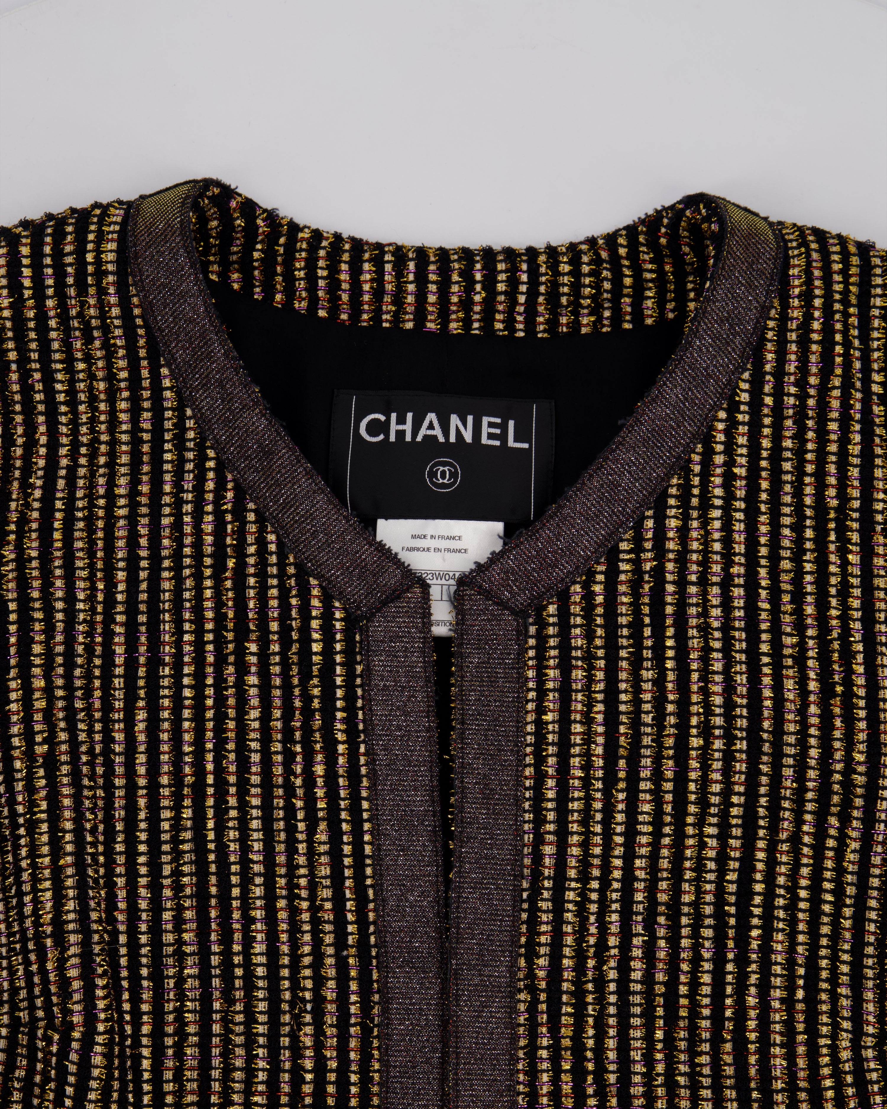 Chanel 10C Cruise Black, Red and Gold Tweed Longline Jacket with Metallic Trim Detail FR 40 (UK 12) RRP £2460