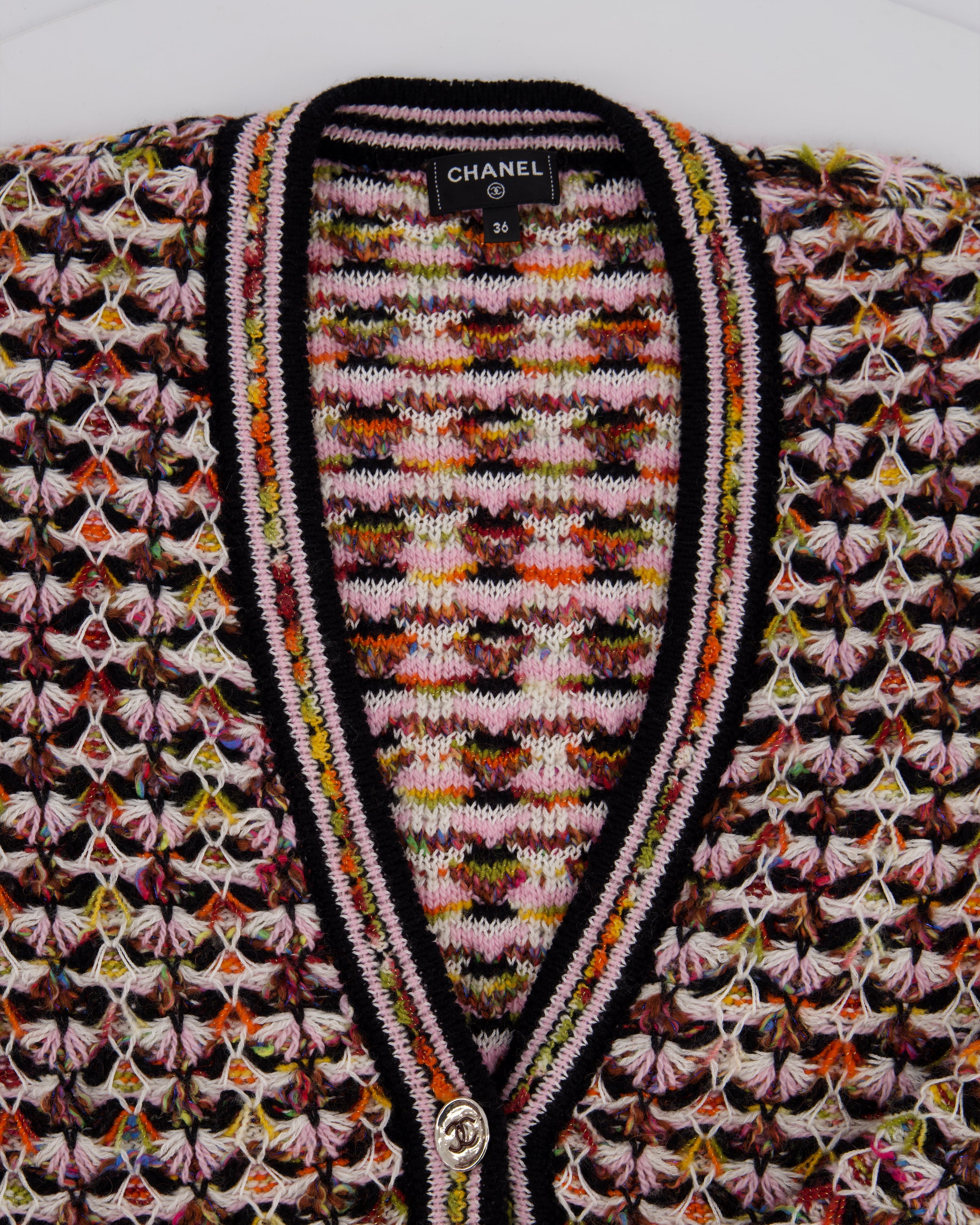 Chanel Multi-Colour Long Sleeve Cashmere Blend Knit Cardigan with Silver CC Logo Buttons Size FR 36 (UK 8)